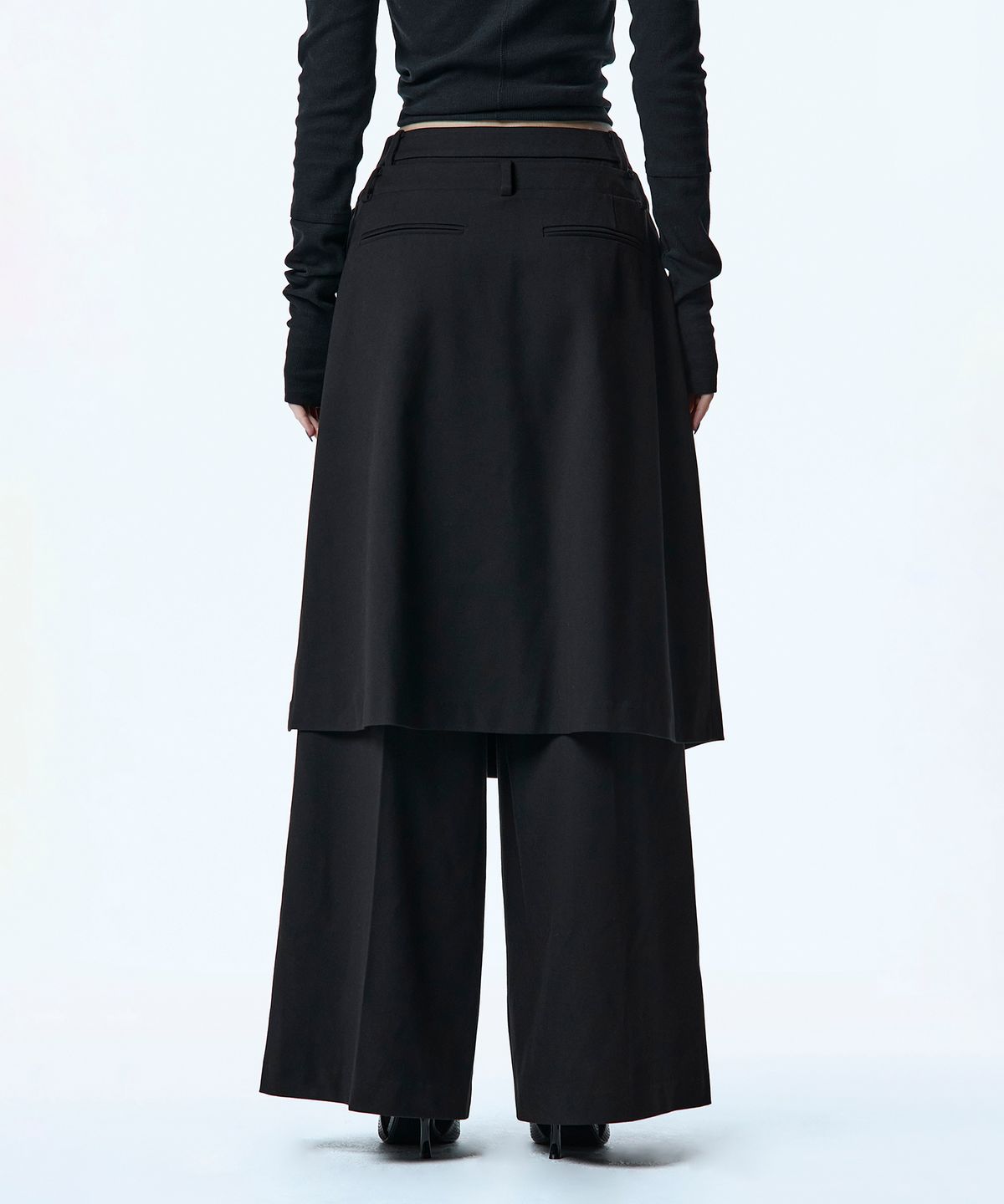 트리밍버드(TREEMINGBIRD) Overlap Set-up Pants [ Black ]