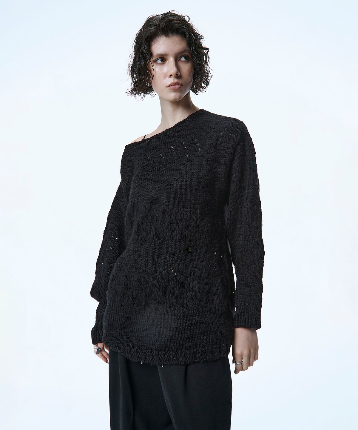 트리밍버드(TREEMINGBIRD) Blended Texture Knit Pullover [ Black ]