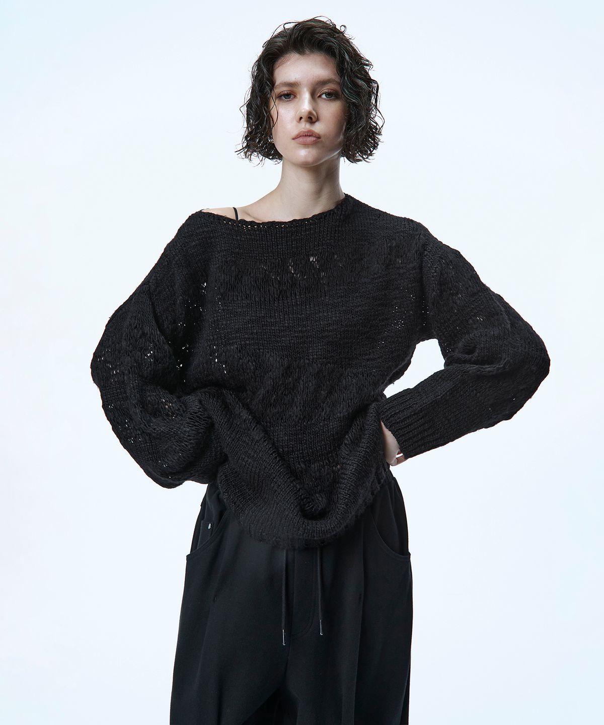 트리밍버드(TREEMINGBIRD) Blended Texture Knit Pullover [ Black ]