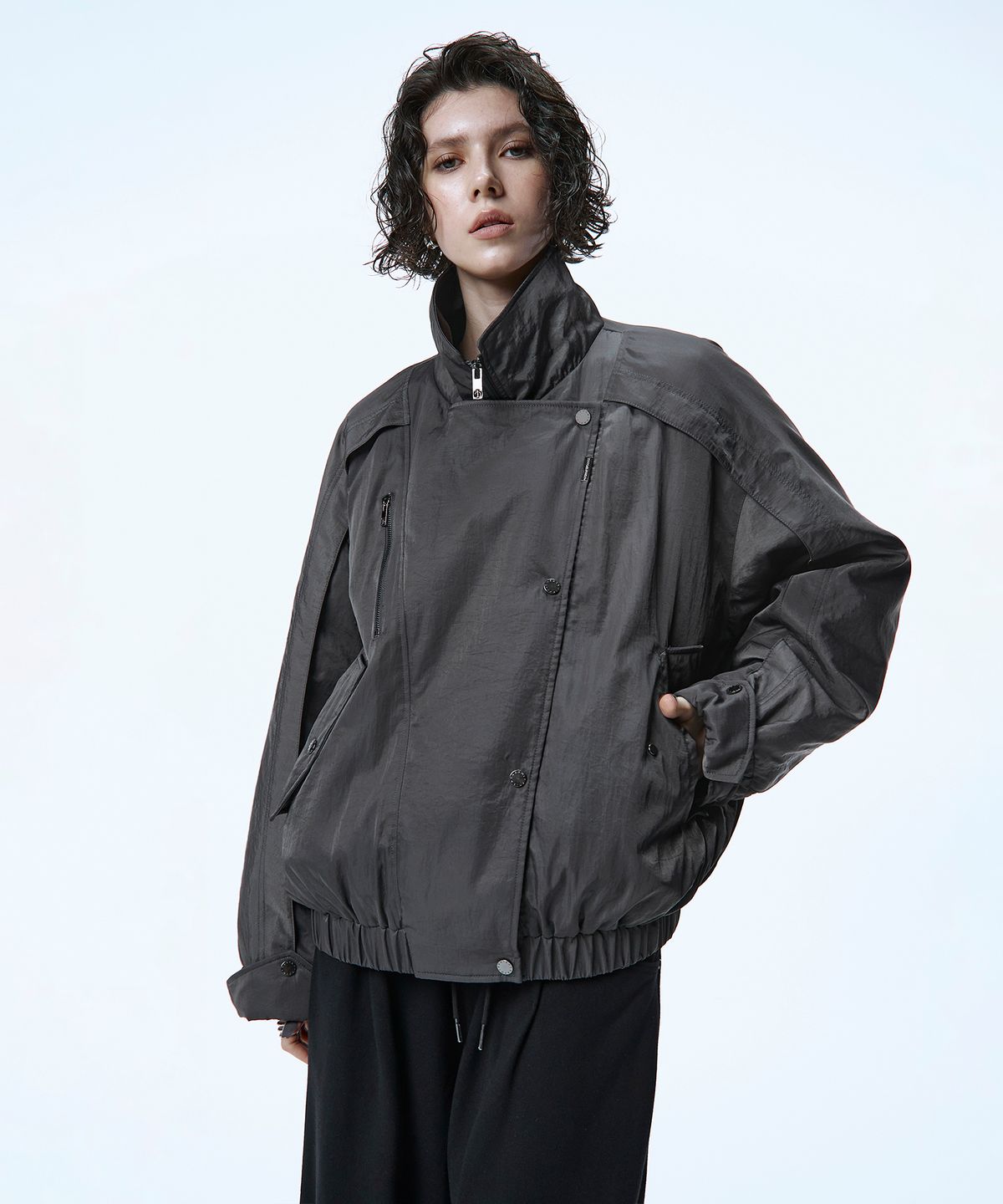 트리밍버드(TREEMINGBIRD) Padded Nylon Blouson [ Charcoal ]