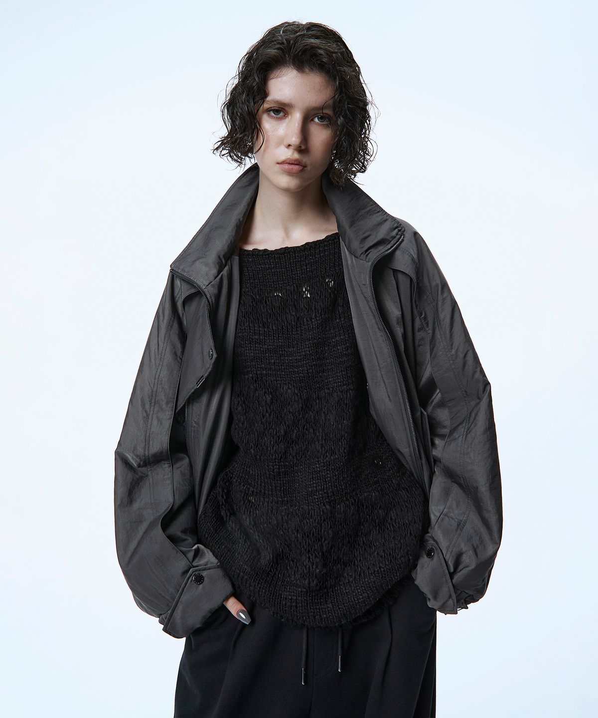 트리밍버드(TREEMINGBIRD) Padded Nylon Blouson [ Charcoal ]