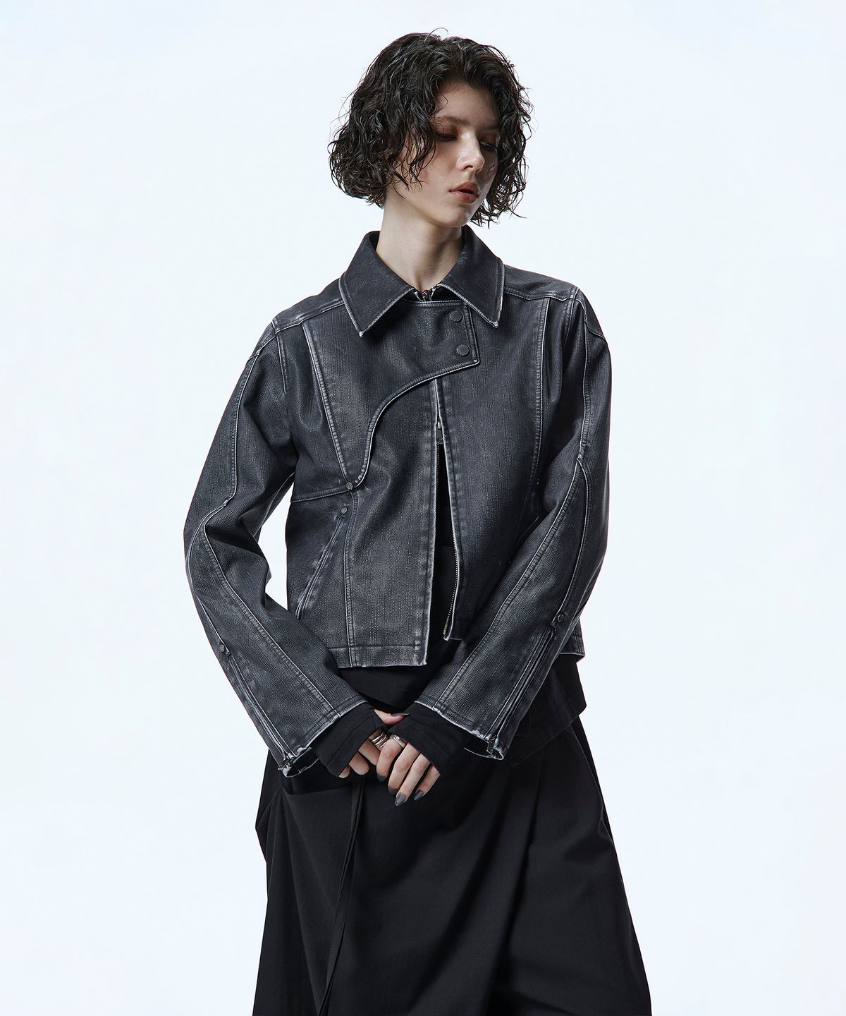 트리밍버드(TREEMINGBIRD) Vintage Washed Leather Jacket [ Navy ]