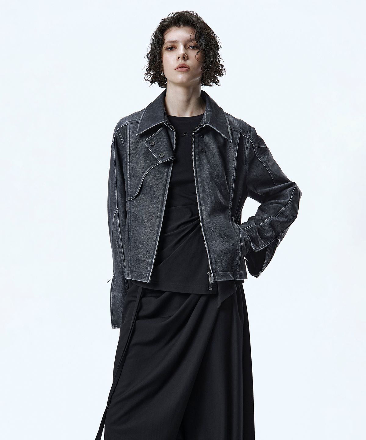 트리밍버드(TREEMINGBIRD) Vintage Washed Leather Jacket [ Navy ]