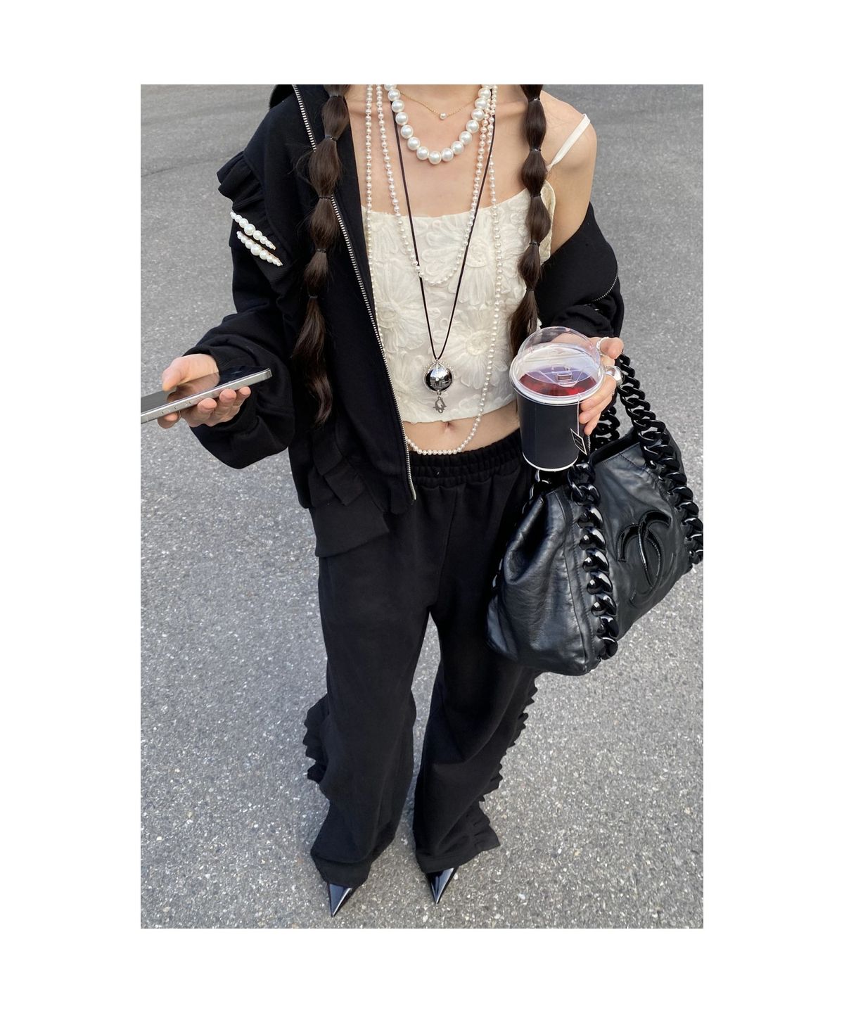 럭키슈에뜨(LUCKY CHOUETTE) Frill Colored Jersey Jumper (black)_LAUAX25110BKX