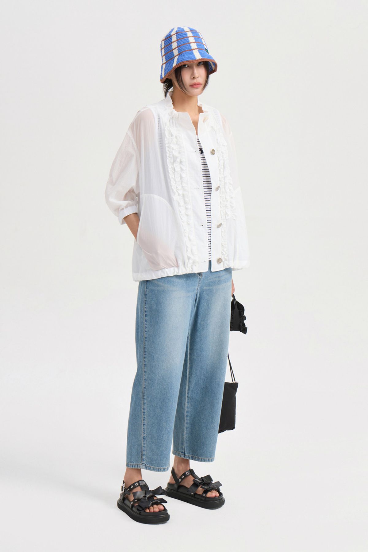 럭키슈에뜨(LUCKY CHOUETTE) Button Up Frill Jumper (white) LFUAM25610WHX