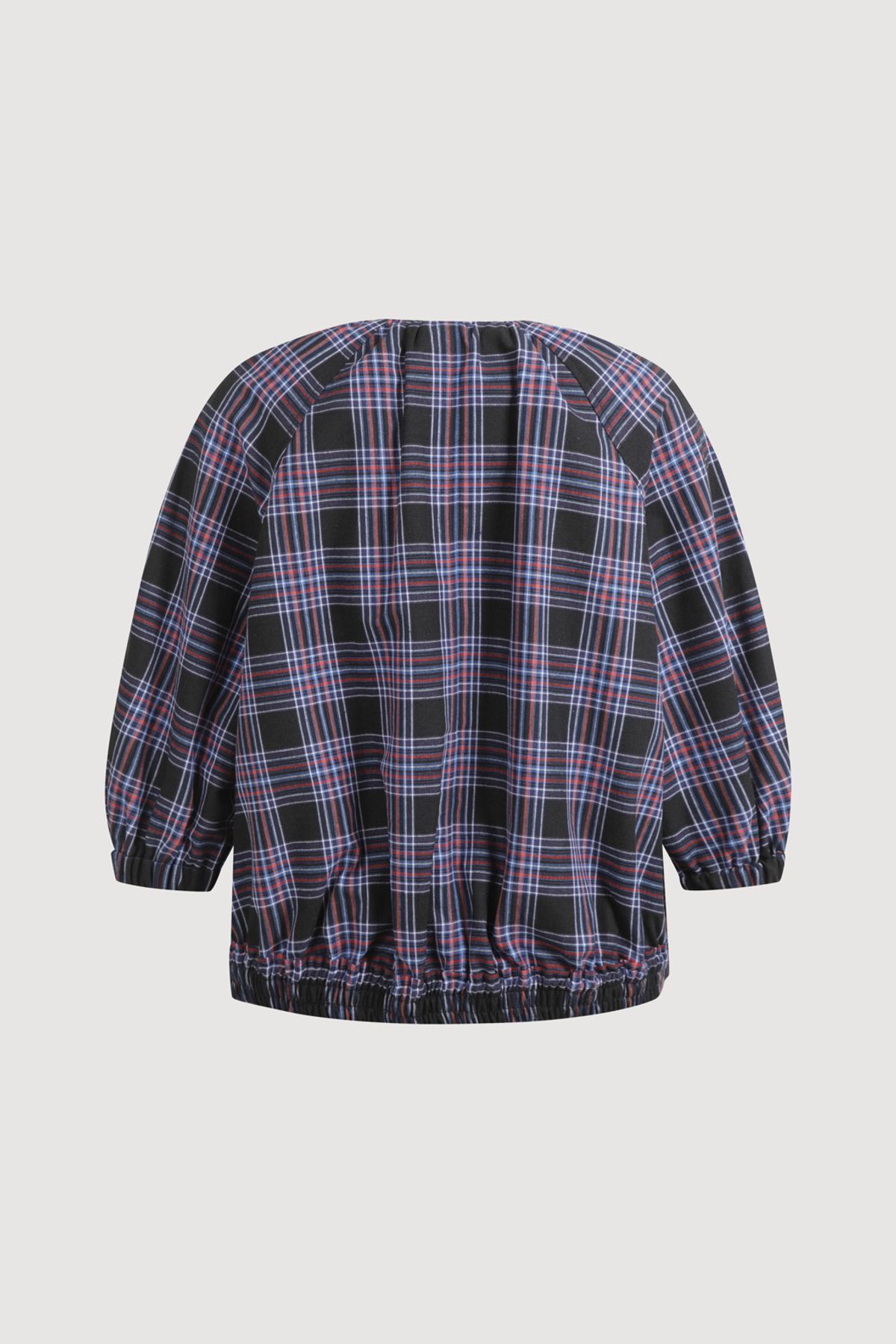 럭키슈에뜨(LUCKY CHOUETTE) Check Round Neck Front Frill Jumper (dark navy) LFUAM25500NYD