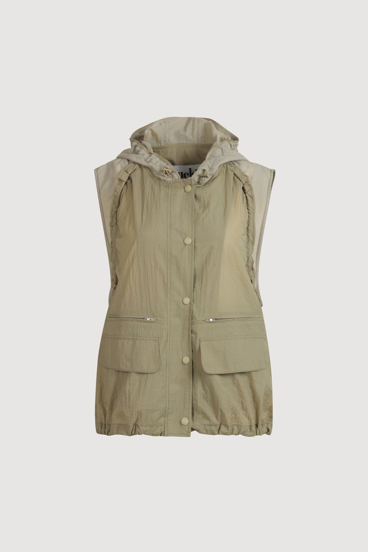 럭키슈에뜨(LUCKY CHOUETTE) String Detail Hoodie Vest (olive) LFVAM25600OLV