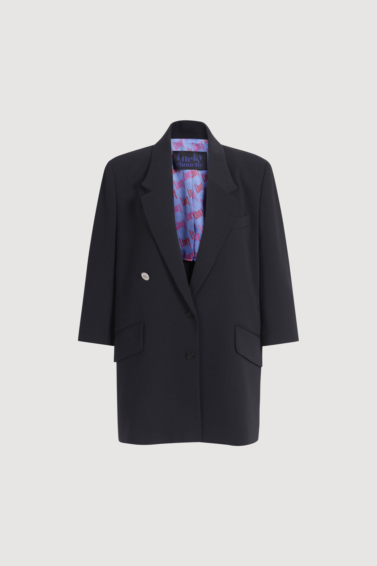 럭키슈에뜨(LUCKY CHOUETTE) Poly Single Three-Quarter Sleeved Jacket (black) LFJAM25425BKX