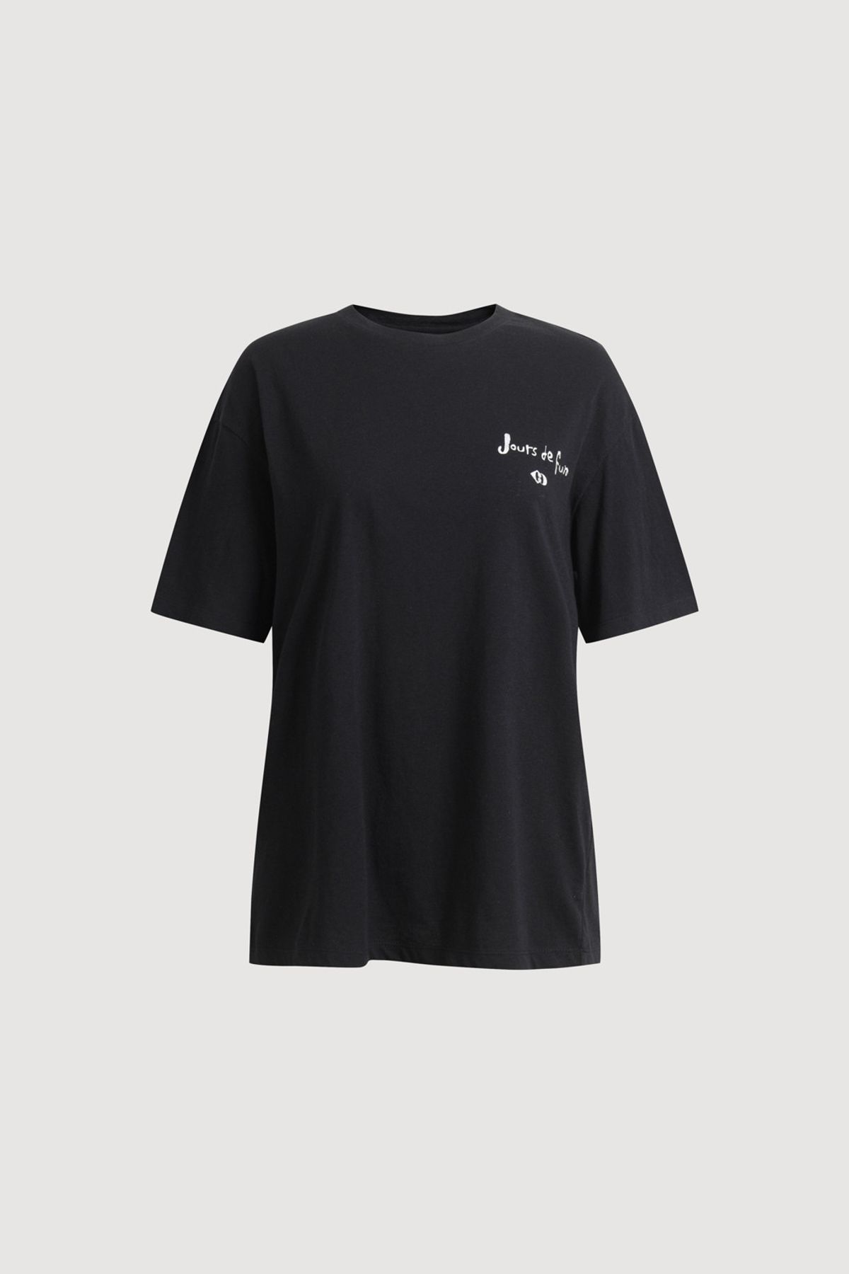 럭키슈에뜨(LUCKY CHOUETTE) Lettering Point Loose Fit Half Sleeve T-shirt (black) LFTAM25405BKX