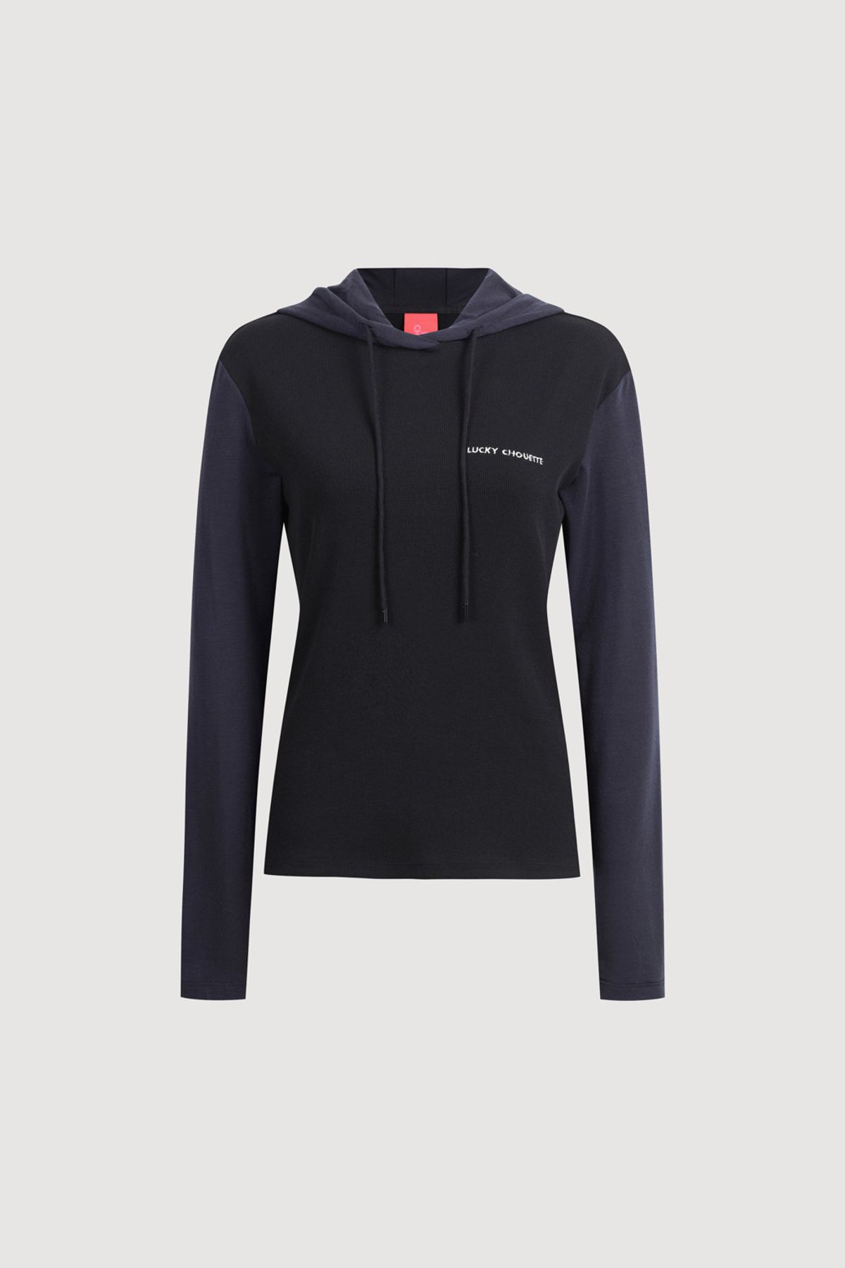 럭키슈에뜨(LUCKY CHOUETTE) Colored Slim Fit Hood T-shirt (black) LFTAM25320BKX