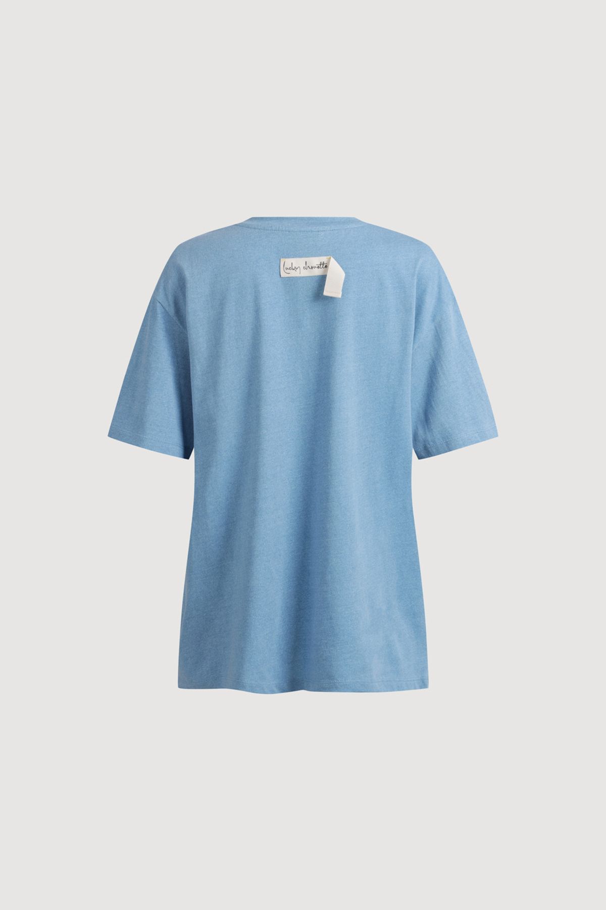 럭키슈에뜨(LUCKY CHOUETTE) Lettering Point Loose Fit Half Sleeve T-shirt (blue) LFTAM25405BUX
