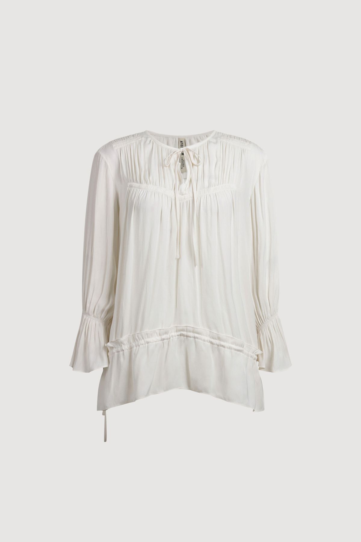 럭키슈에뜨(LUCKY CHOUETTE) [Atelier] Shirring Point Long Sleeve Blouse (ivory) LFSAM25855IVX