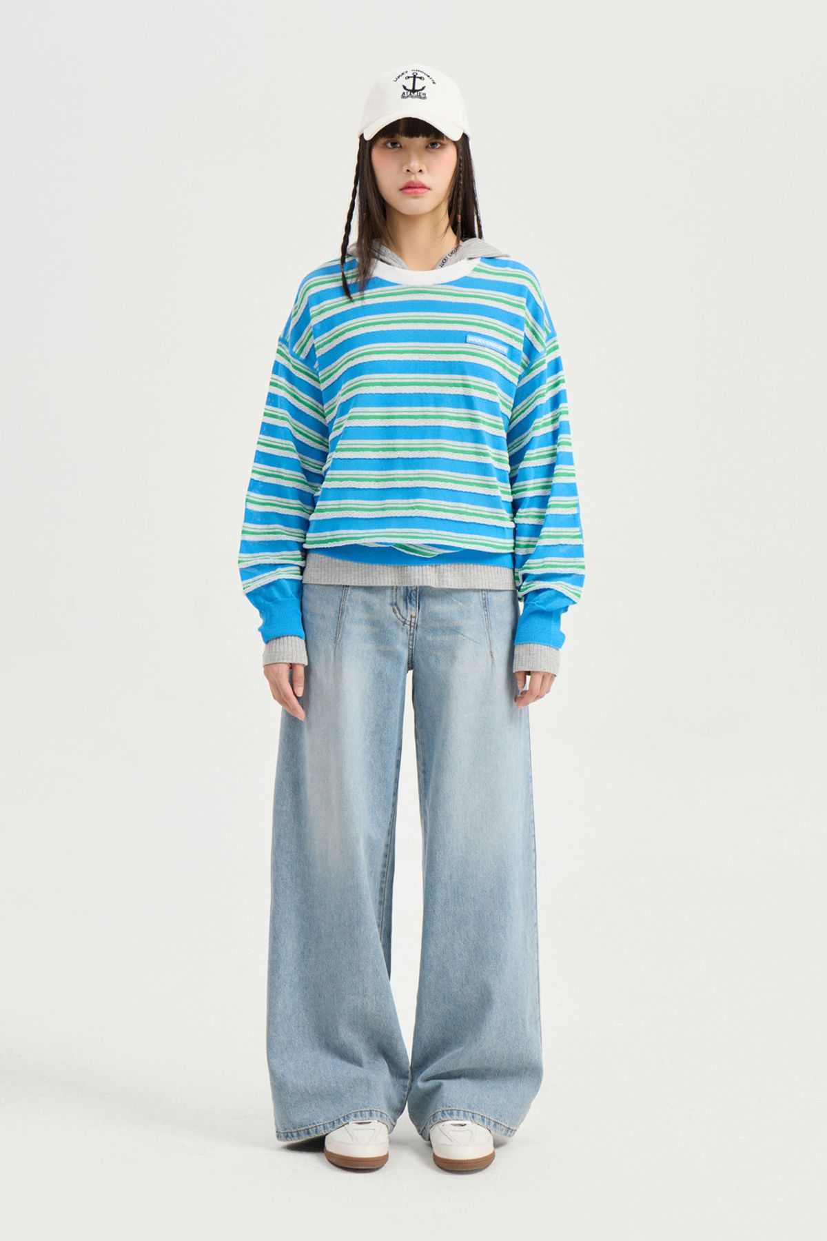 럭키슈에뜨(LUCKY CHOUETTE) Color Stripe Knit Pullover (blue) LFWAM25440BUX