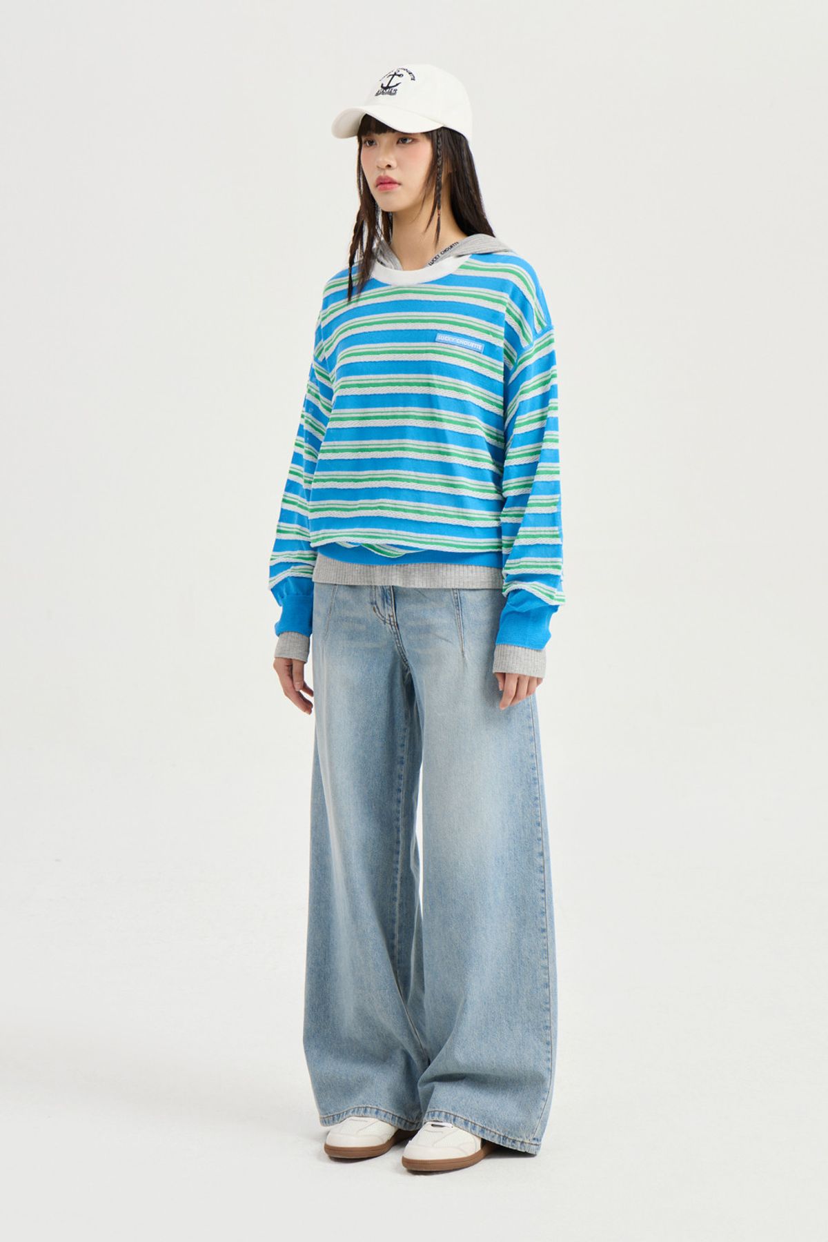 럭키슈에뜨(LUCKY CHOUETTE) Color Stripe Knit Pullover (blue) LFWAM25440BUX