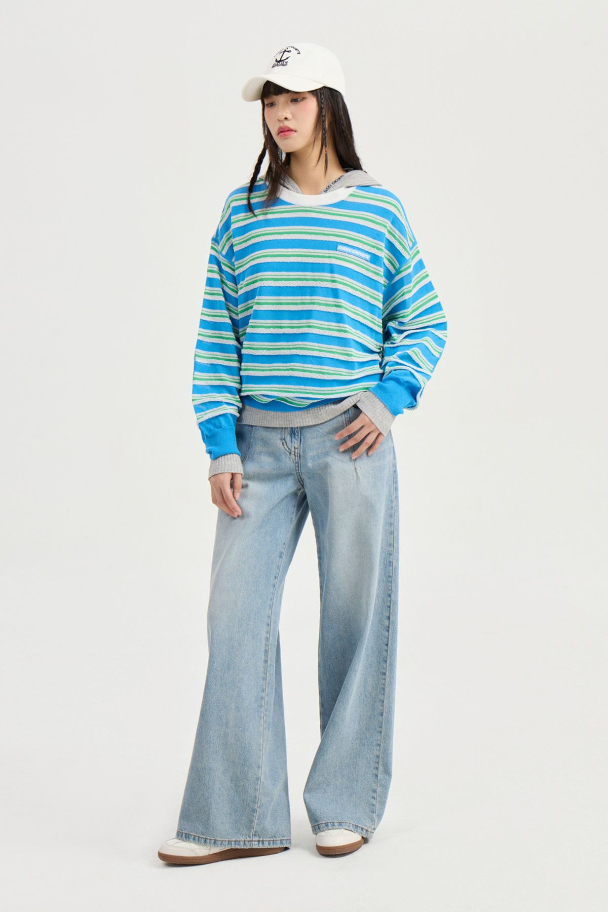 럭키슈에뜨(LUCKY CHOUETTE) Color Stripe Knit Pullover (blue) LFWAM25440BUX