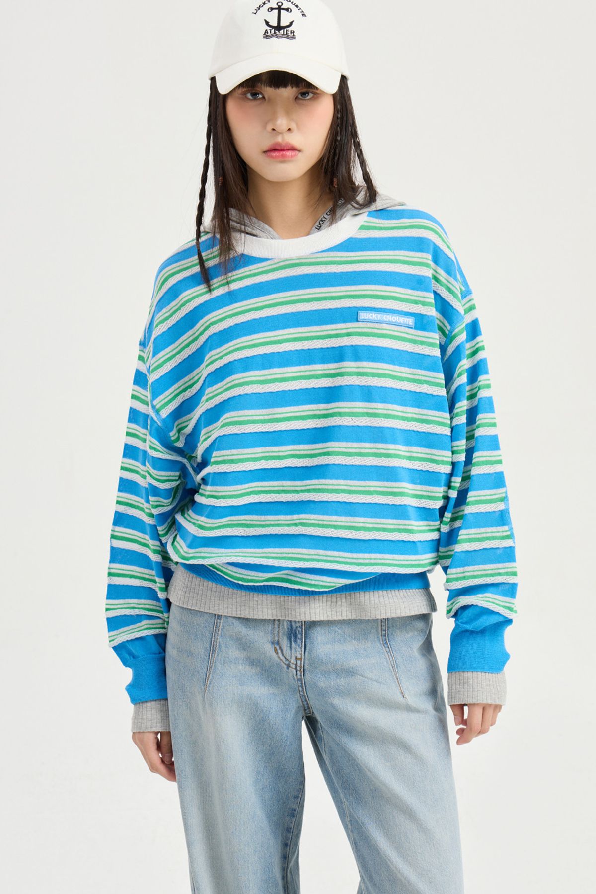 럭키슈에뜨(LUCKY CHOUETTE) Color Stripe Knit Pullover (blue) LFWAM25440BUX