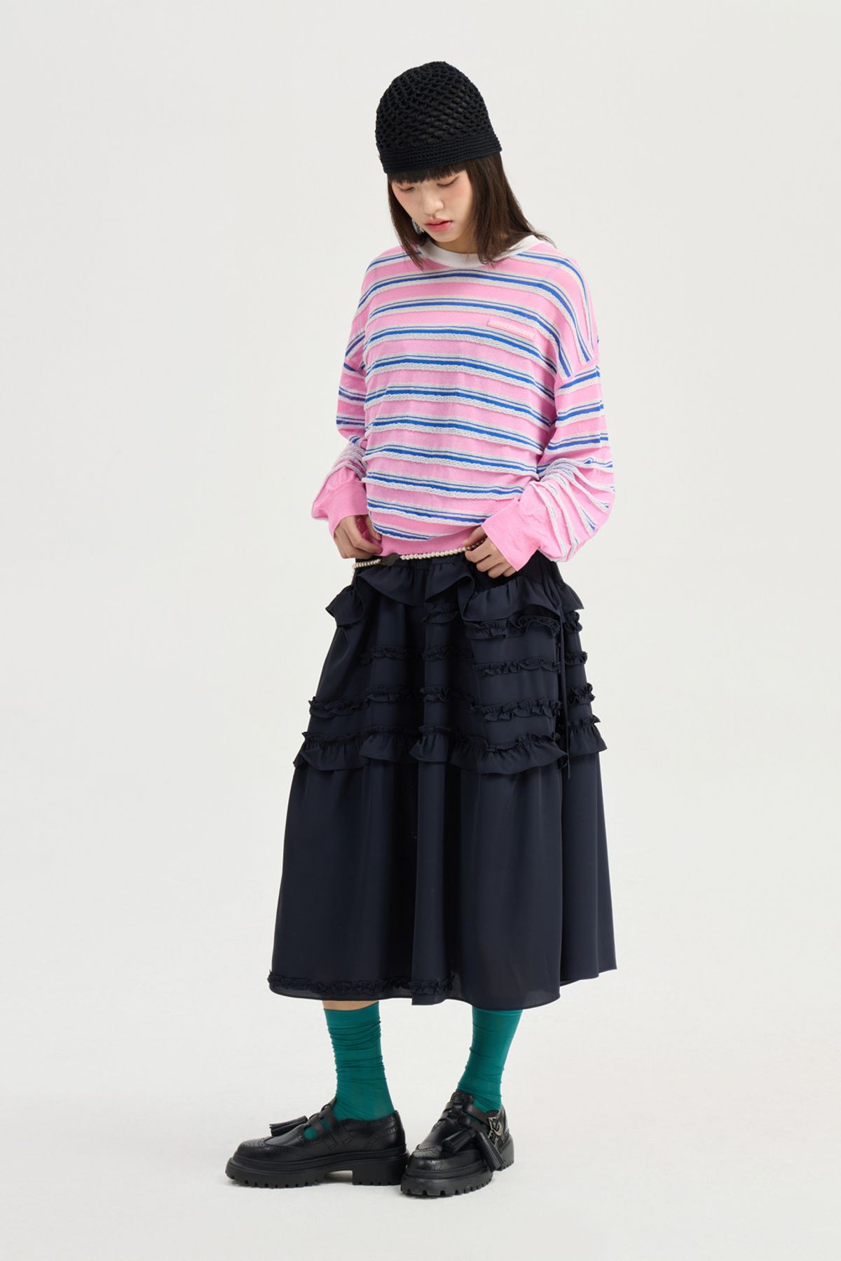 럭키슈에뜨(LUCKY CHOUETTE) Color Stripe Knit Pullover (pink) LFWAM25440PIX