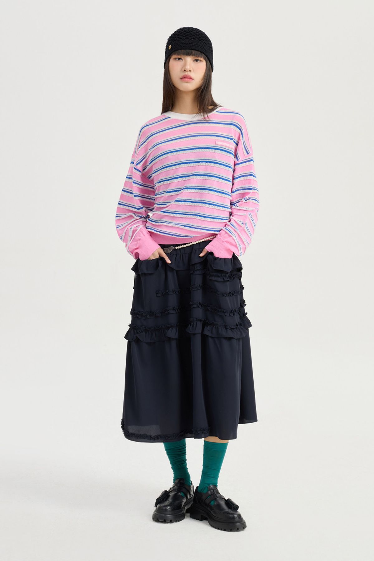 럭키슈에뜨(LUCKY CHOUETTE) Color Stripe Knit Pullover (pink) LFWAM25440PIX