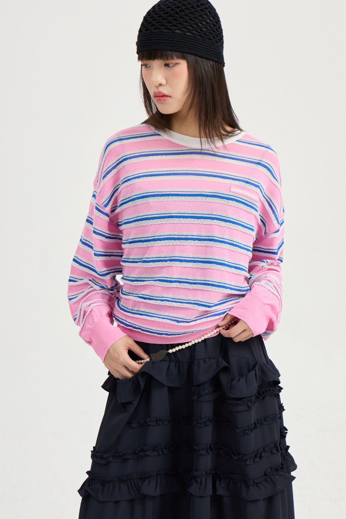 럭키슈에뜨(LUCKY CHOUETTE) Color Stripe Knit Pullover (pink) LFWAM25440PIX