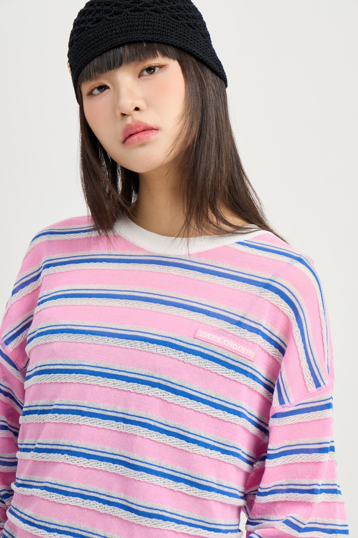럭키슈에뜨(LUCKY CHOUETTE) Color Stripe Knit Pullover (pink) LFWAM25440PIX
