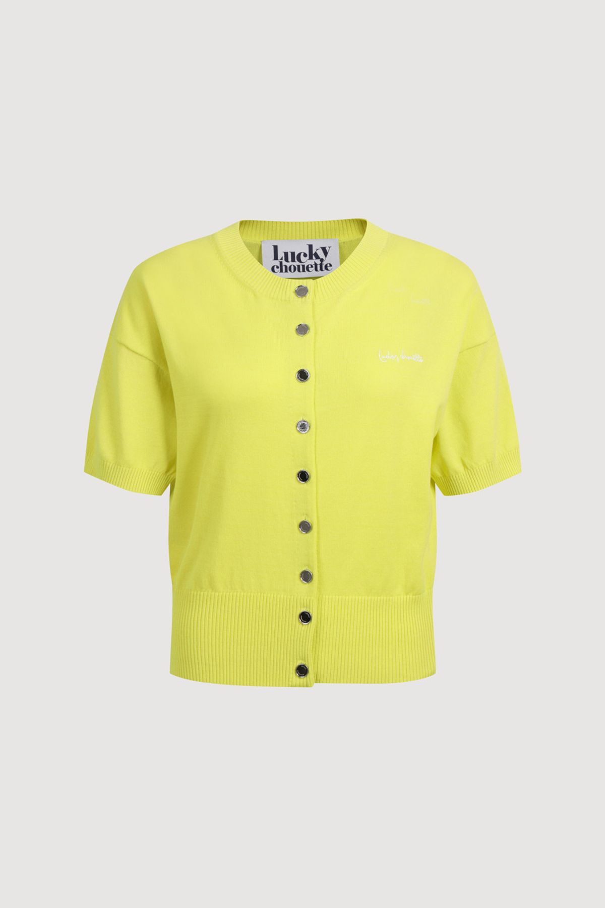 럭키슈에뜨(LUCKY CHOUETTE) Essential Half Sleeve Knit Cardigan (yellow) LFWCM25410YEX