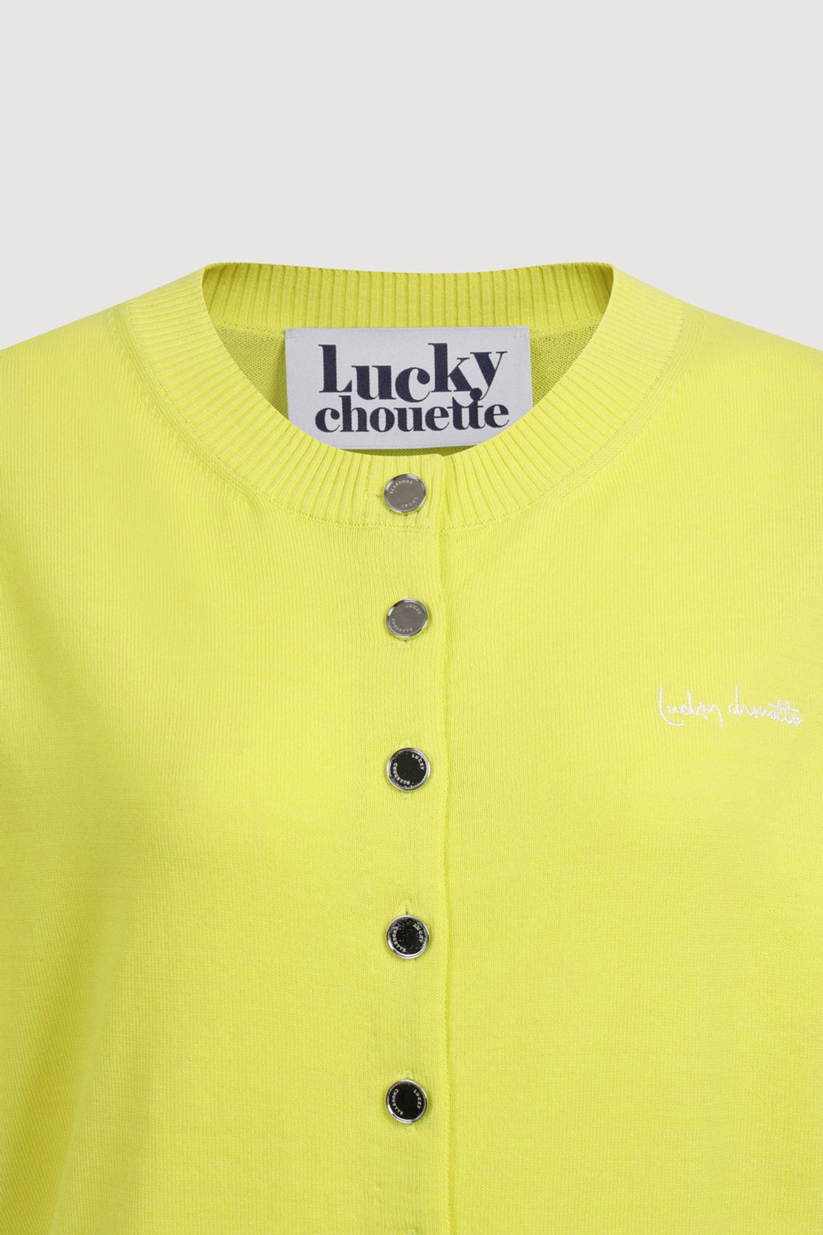 럭키슈에뜨(LUCKY CHOUETTE) Essential Half Sleeve Knit Cardigan (yellow) LFWCM25410YEX