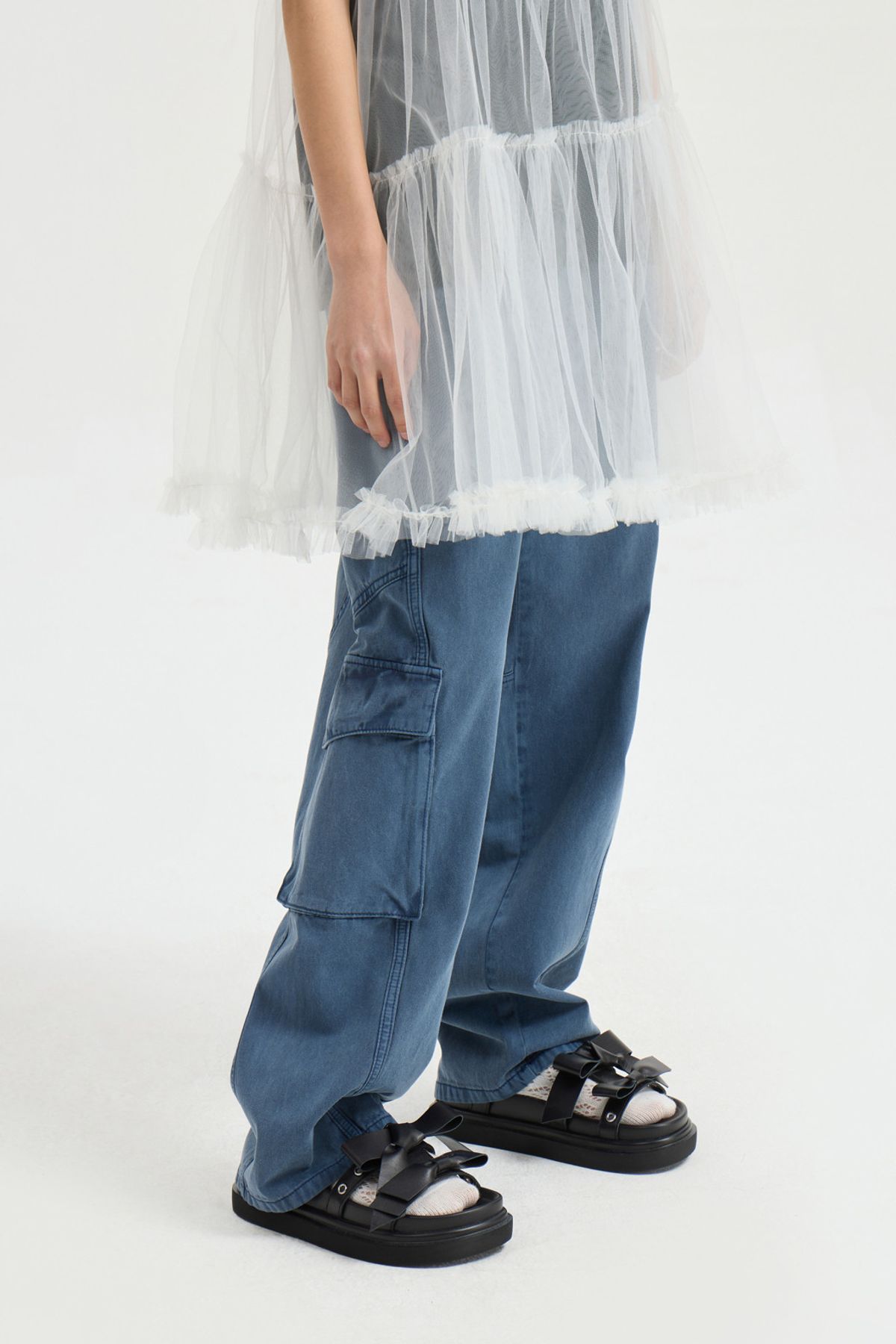 럭키슈에뜨(LUCKY CHOUETTE) Pocket Point Dying Denim Pants (blue) LFPDM25430BUX
