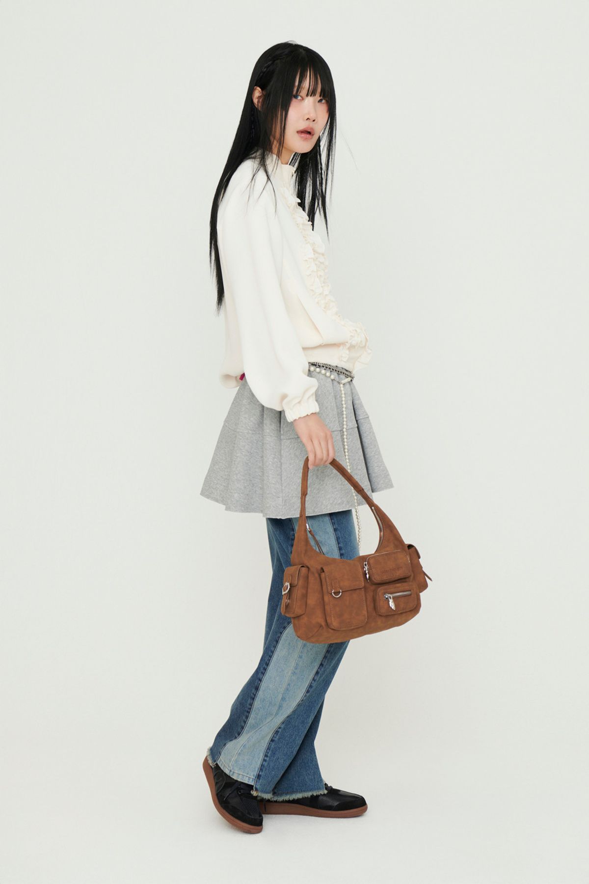 럭키슈에뜨(LUCKY CHOUETTE) Jersey Banding Mini  Skirt (melange grey) LFKAM25230GYX