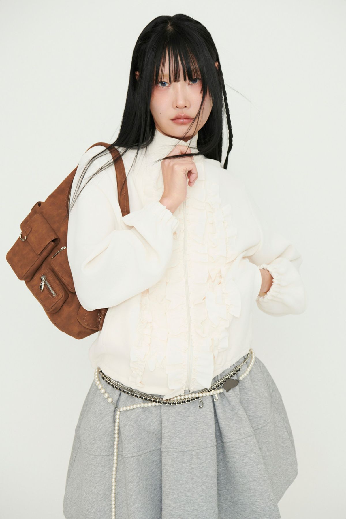 럭키슈에뜨(LUCKY CHOUETTE) Jersey Banding Mini  Skirt (melange grey) LFKAM25230GYX