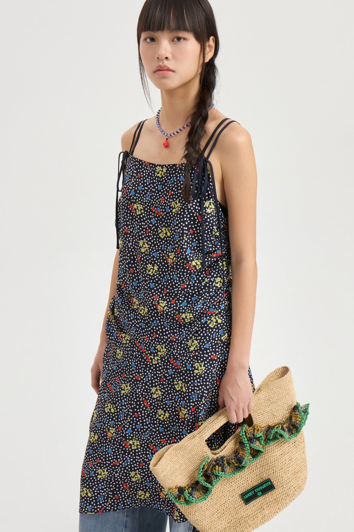 럭키슈에뜨(LUCKY CHOUETTE) Dot Flower Slip Shirring Dress (multi color) LFDAM25570XXX