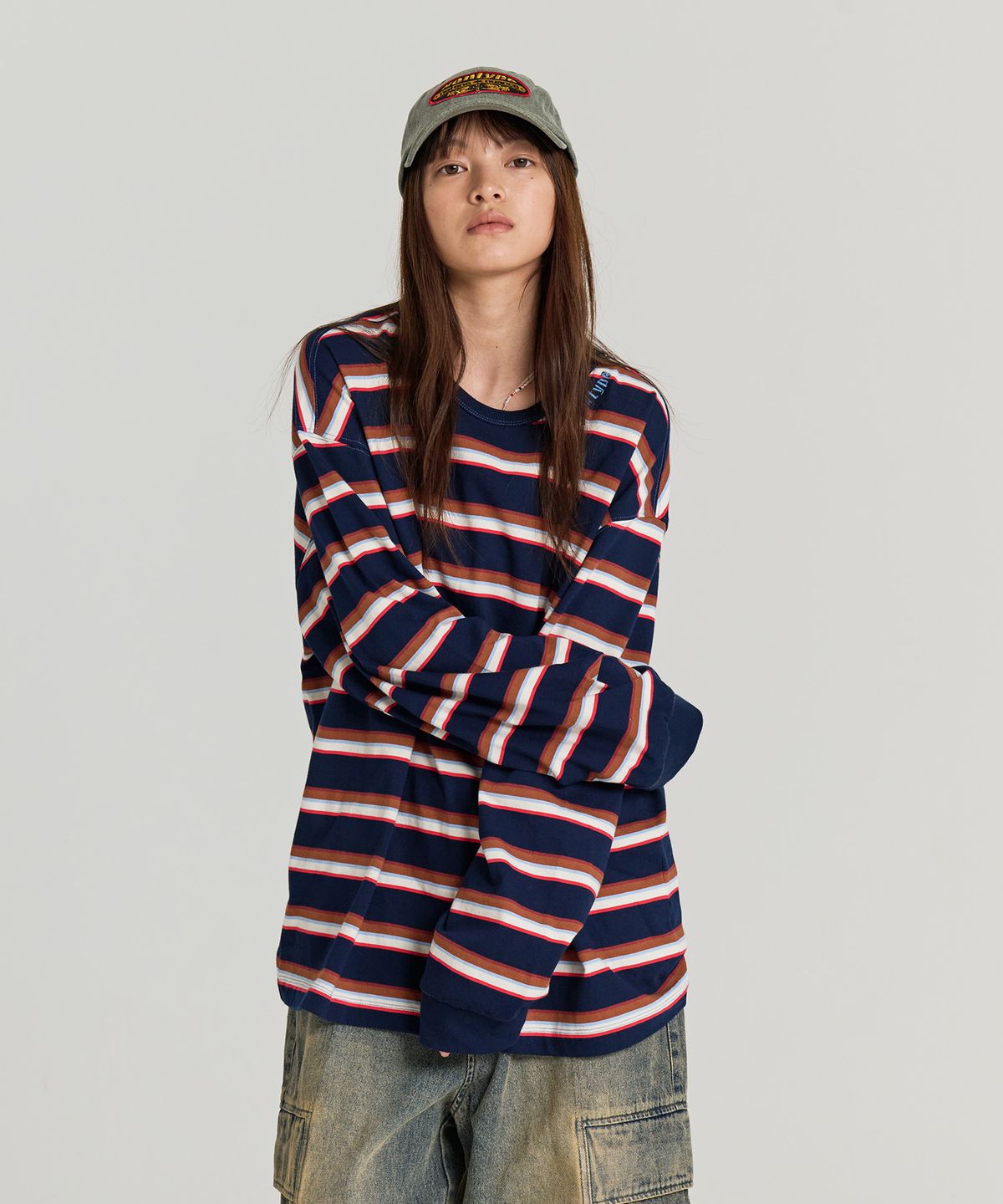 논타입(NONTYPE) BOLD MULTI STRIPE LONG SLEEVE (NAVY)