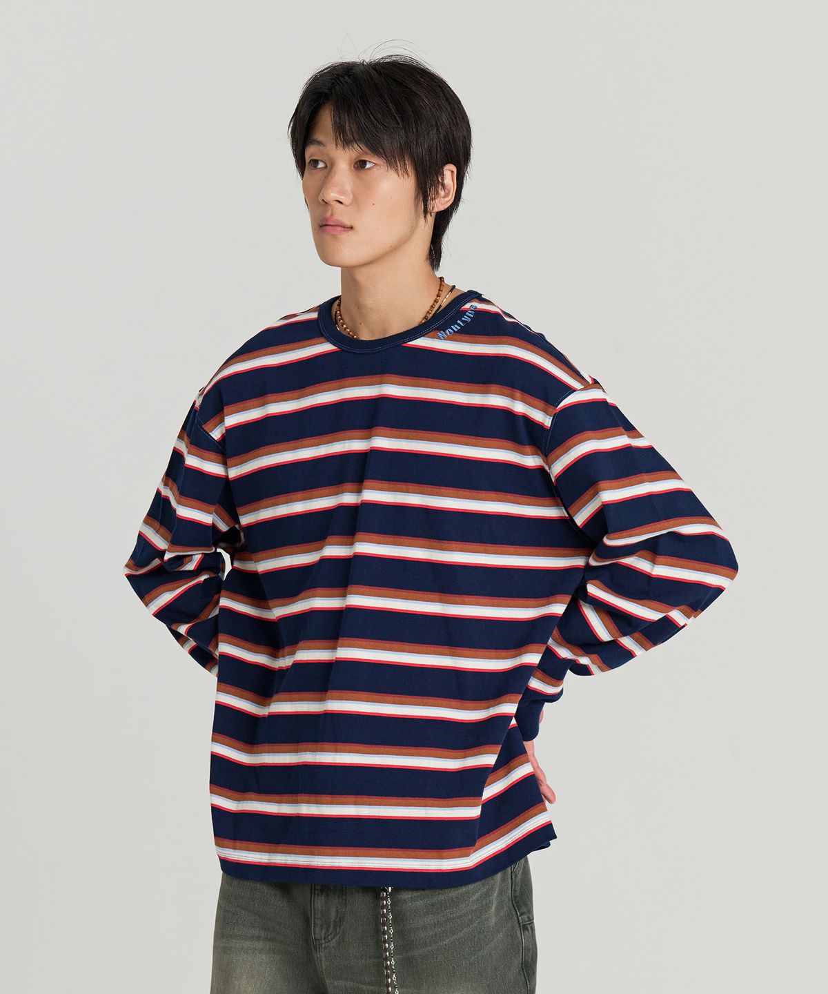 논타입(NONTYPE) BOLD MULTI STRIPE LONG SLEEVE (NAVY)