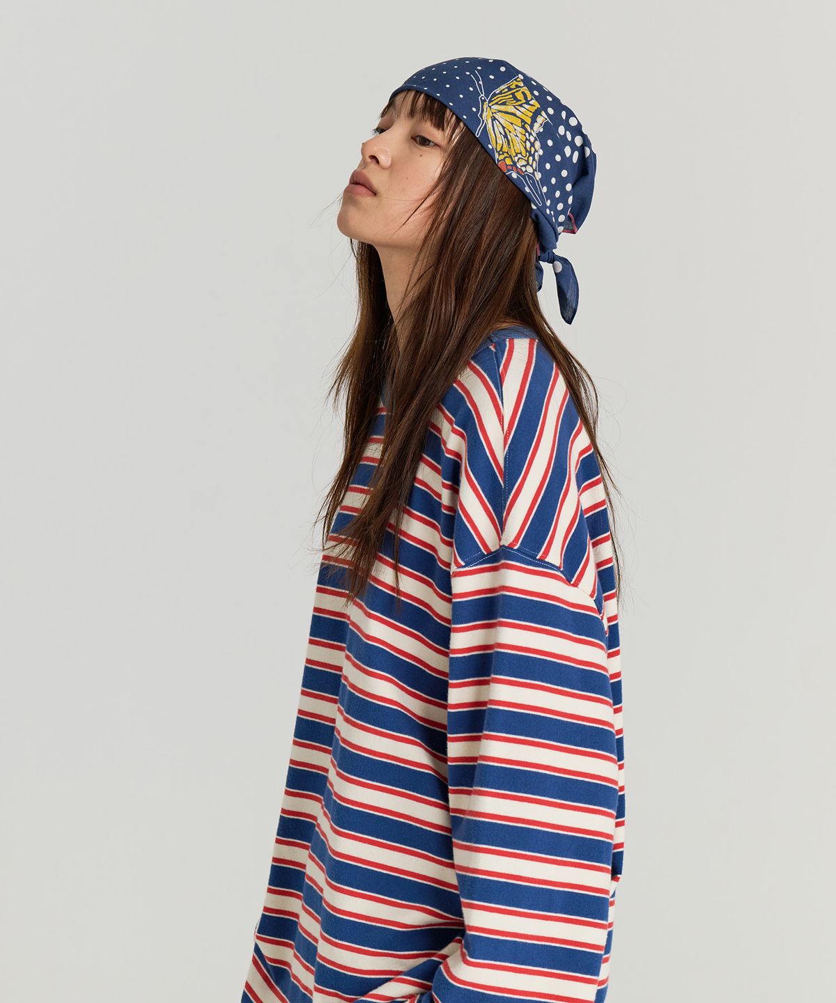 논타입(NONTYPE) BOLD MULTI STRIPE LONG SLEEVE (BLUE)