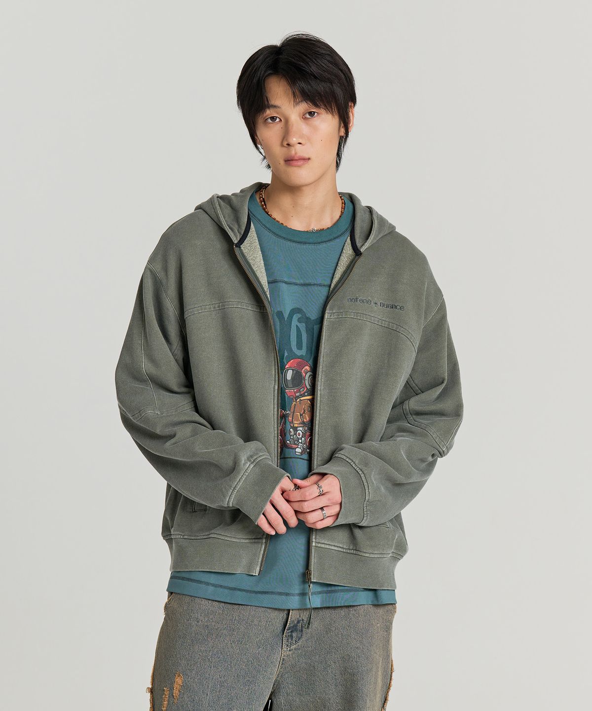 논타입(NONTYPE) BLEACHED HOODIE ZIP UP (KHAKI)