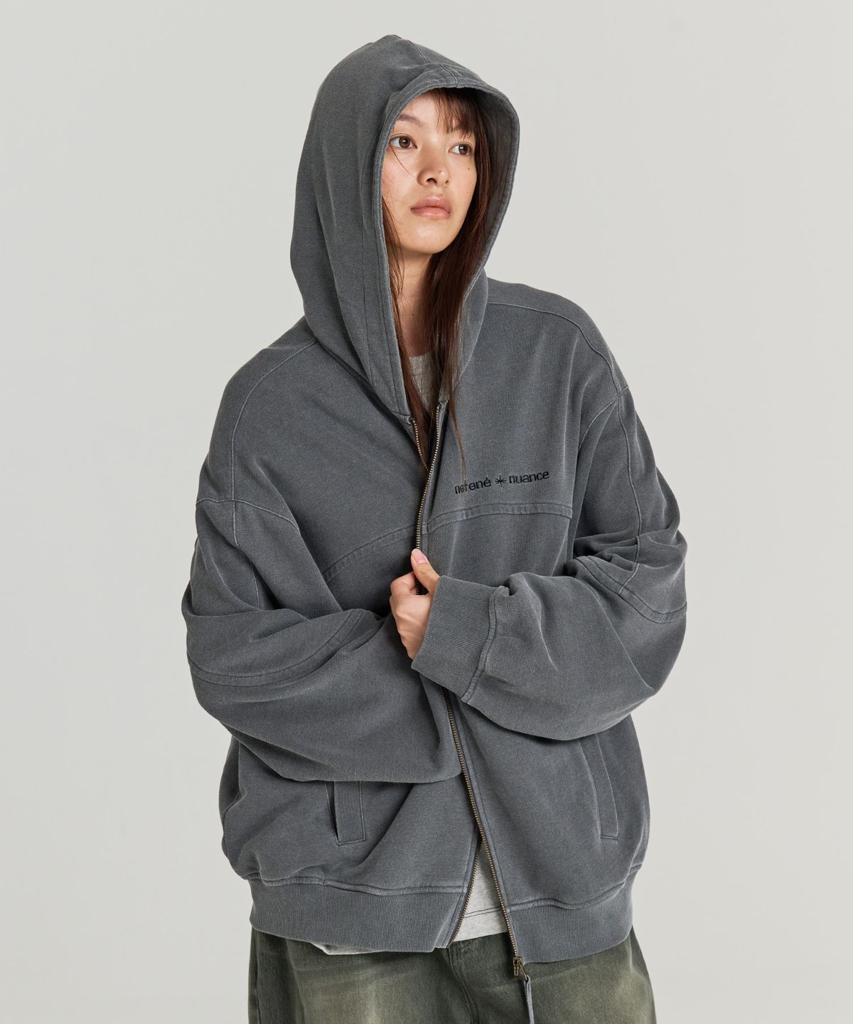 논타입(NONTYPE) BLEACHED HOODIE ZIP UP (CHARCOAL)