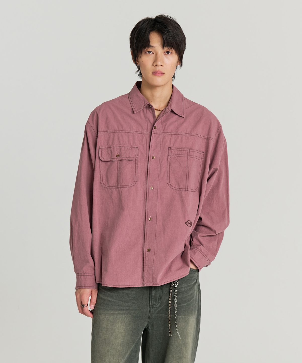 논타입(NONTYPE) CROSS SECTOR SHIRTS(WASHED PINK)