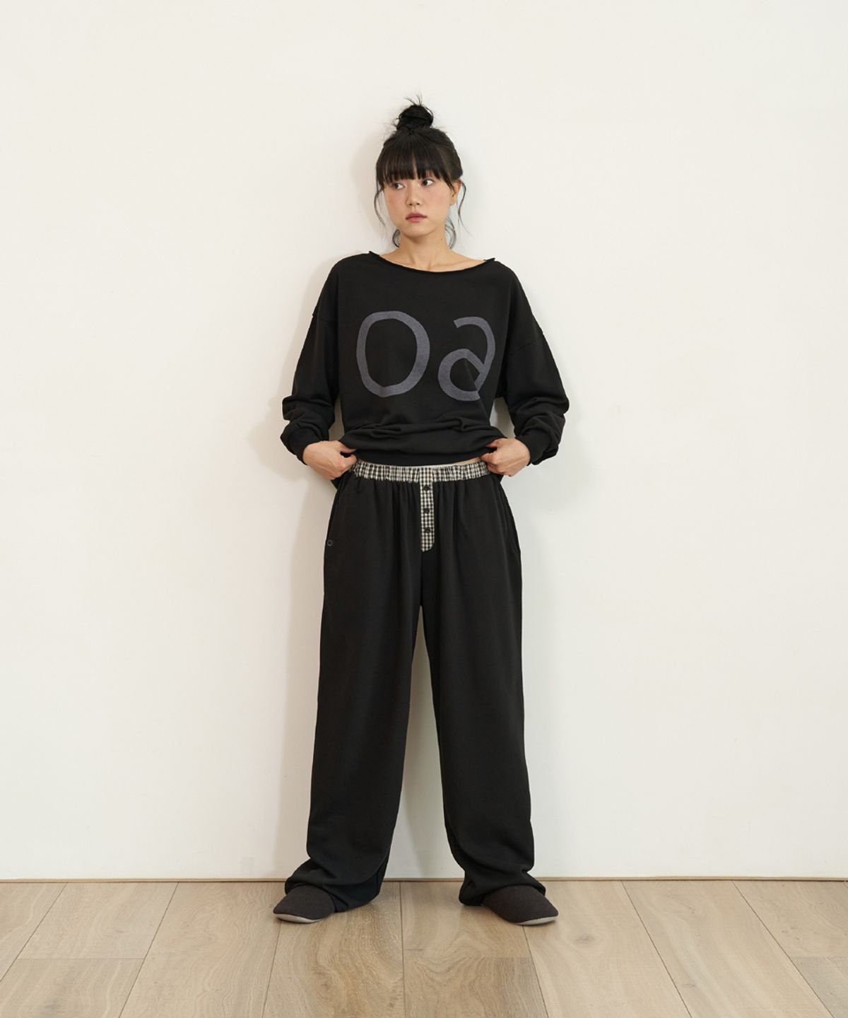오우앗(OUAT) 체커드 스웻 팬츠 (BLACK)