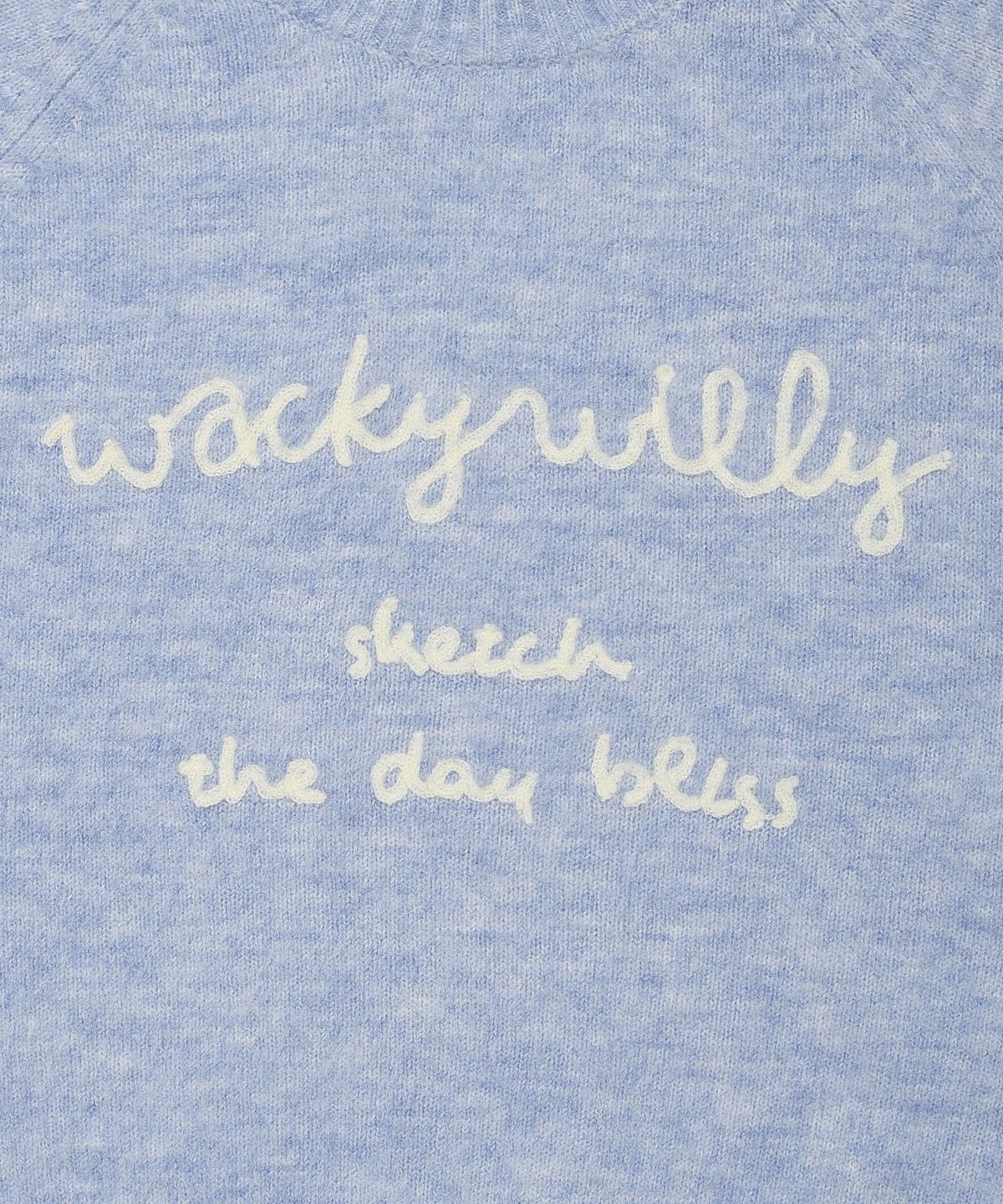 와키윌리(WACKY WILLY) 우먼스 헤어리 레터링자수 풀오버 스카이 블루