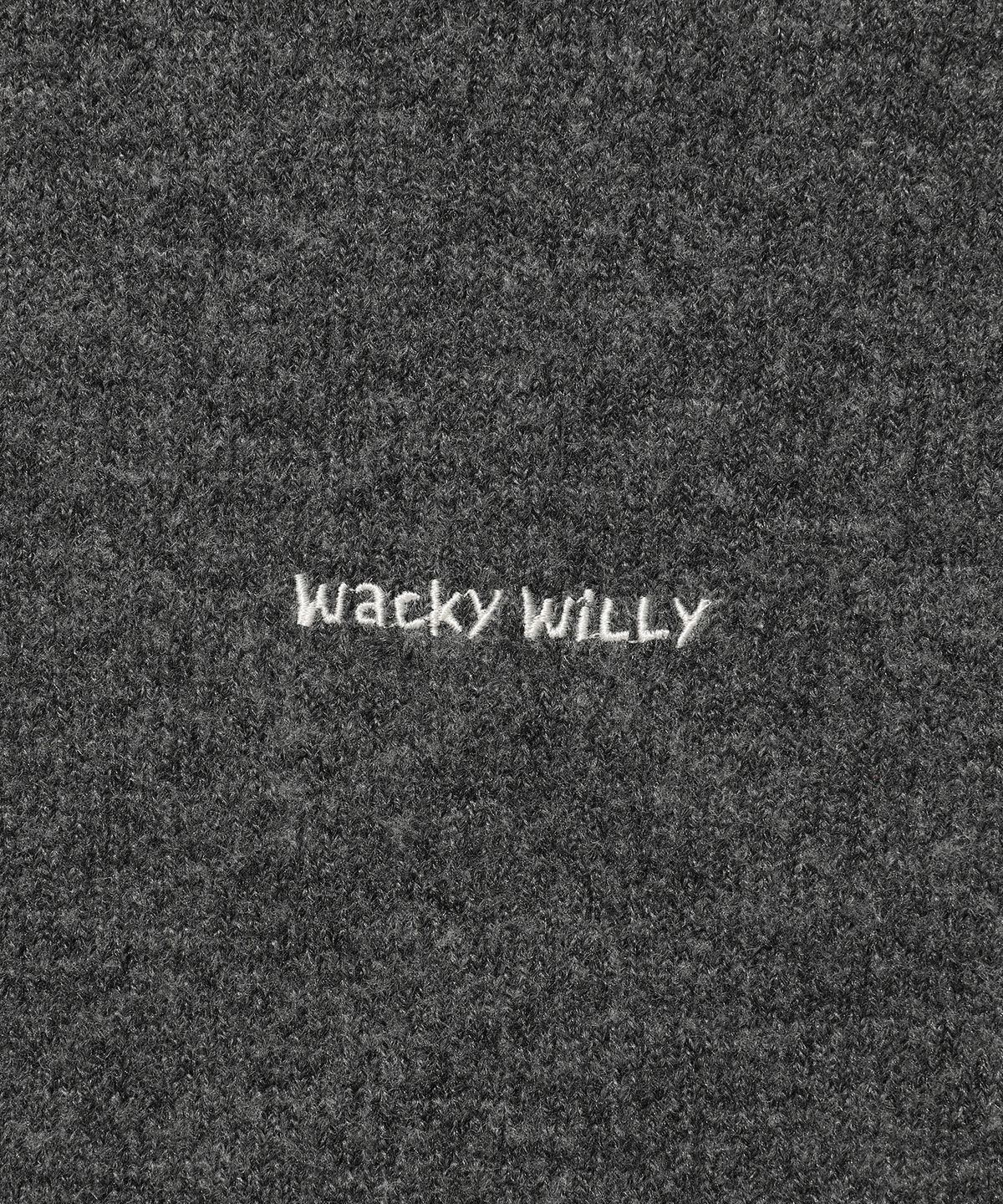 와키윌리(WACKY WILLY) 타이포 로고 라운드넥 가디건 차콜