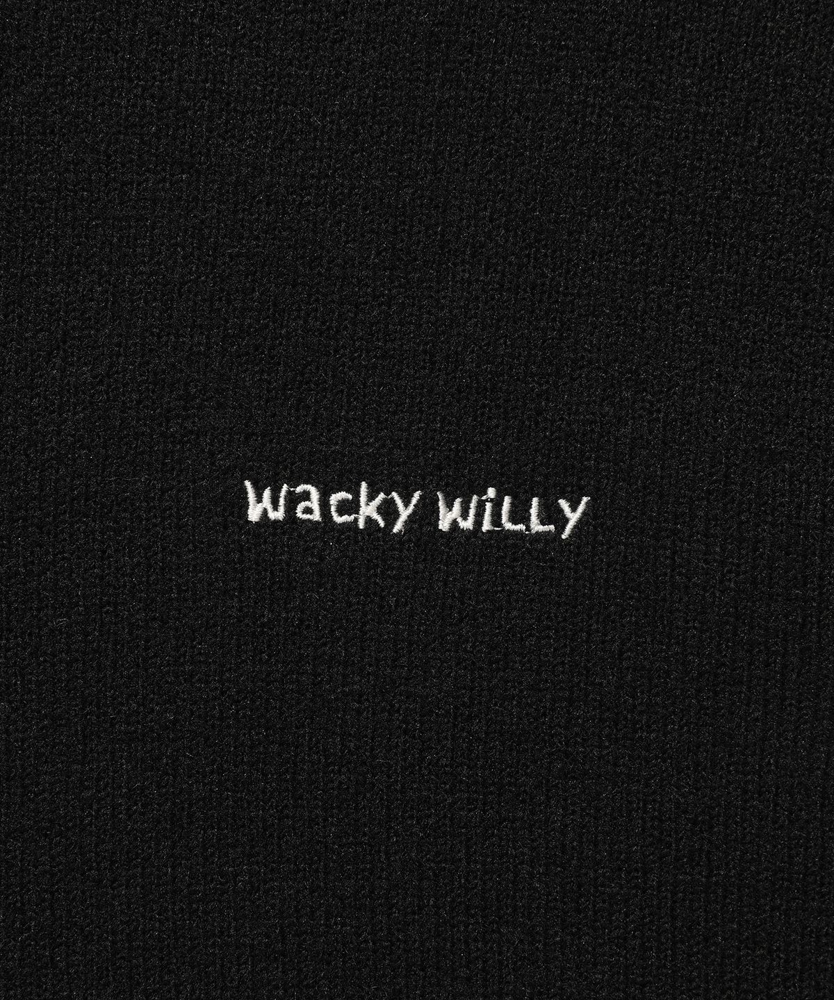 와키윌리(WACKY WILLY) 타이포 로고 라운드넥 가디건 블랙