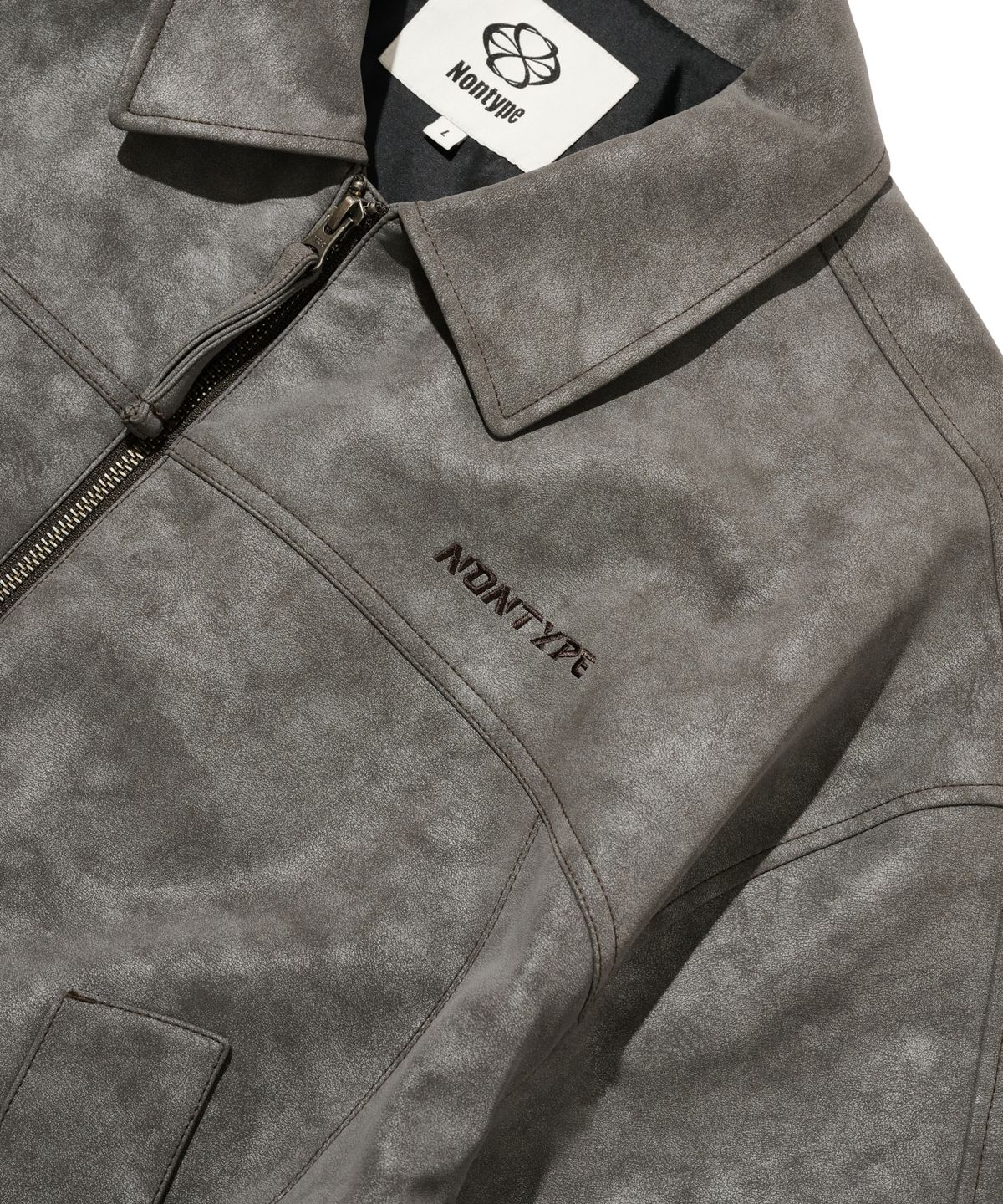 논타입(NONTYPE) SYNTHETIC LEATHER SECTOR JACKET (GREY)