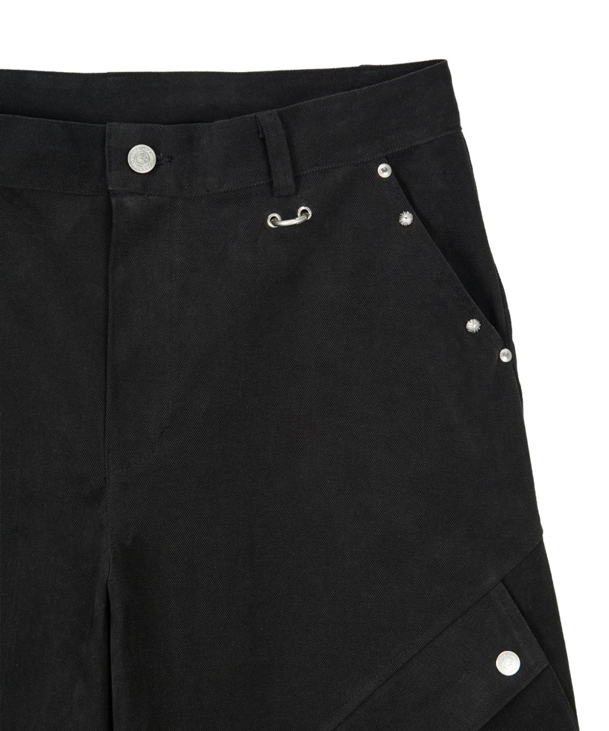 단델(DANDEL) DD studded pin-tuck cargo pants (BLACK)