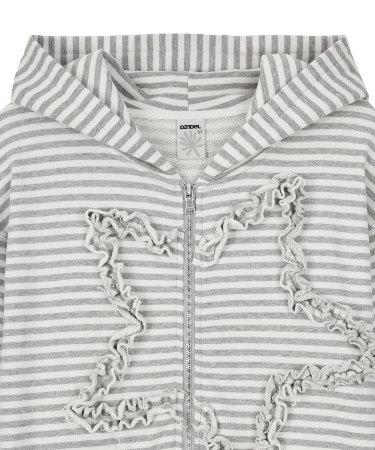 단델(DANDEL) DD star ruffle stripe hoodie zip-up (IVORY)