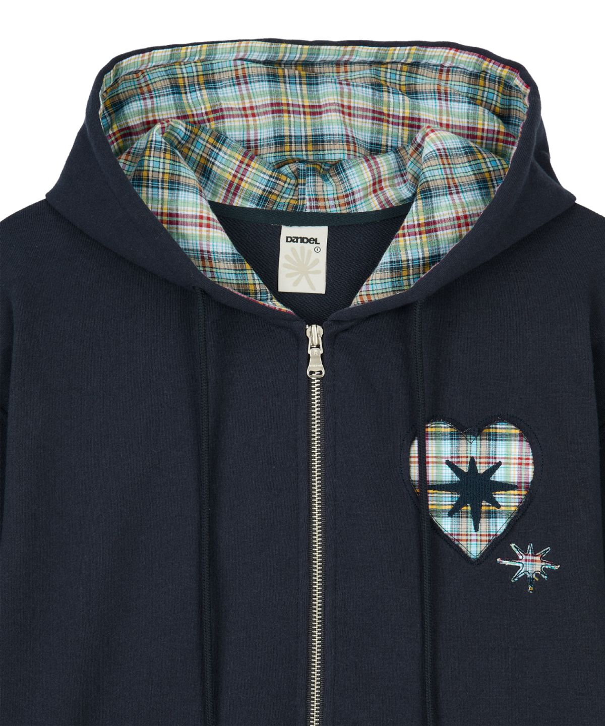 단델(DANDEL) DD heart check lining hoodie zip-up (NAVY)
