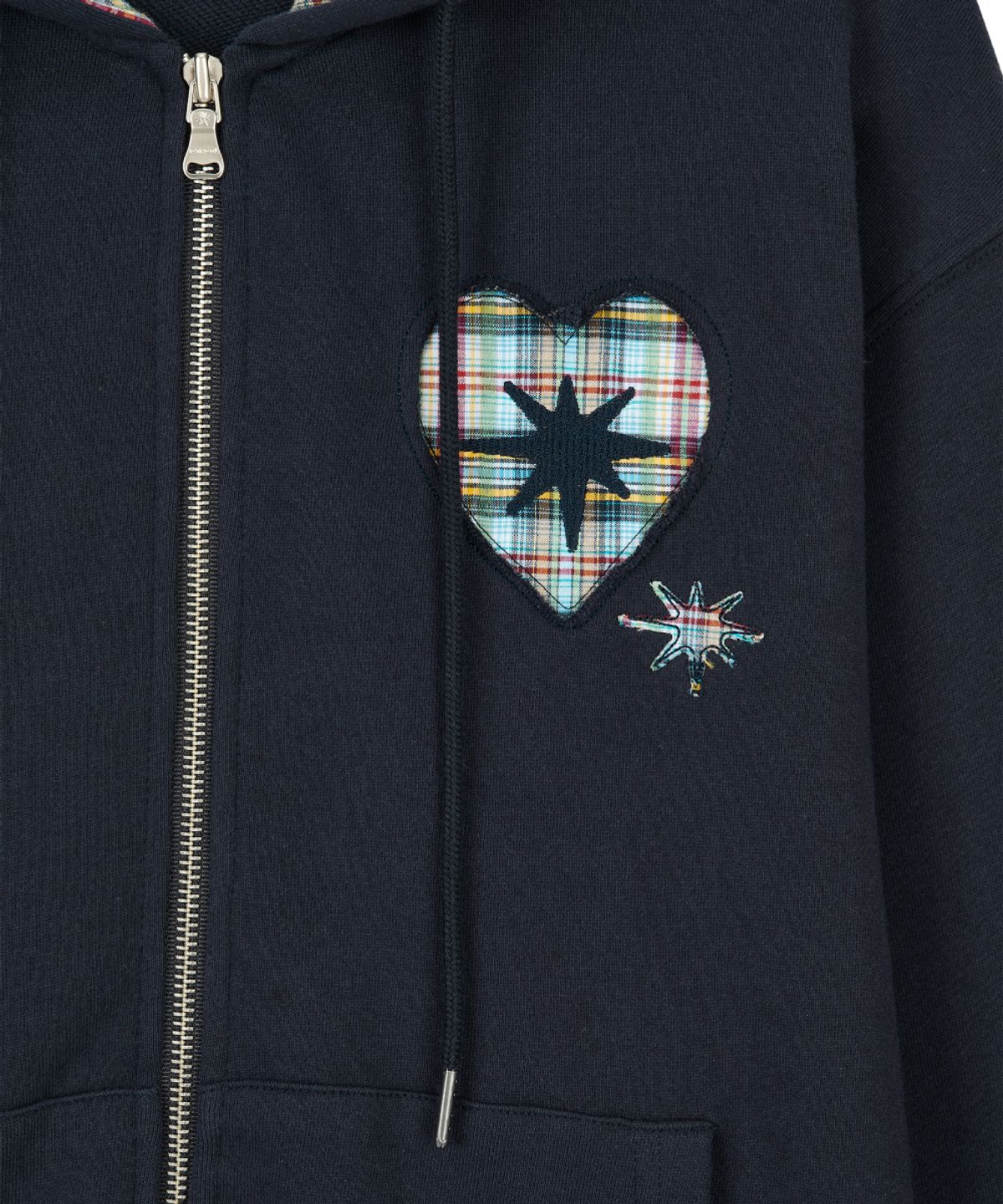 단델(DANDEL) DD heart check lining hoodie zip-up (NAVY)