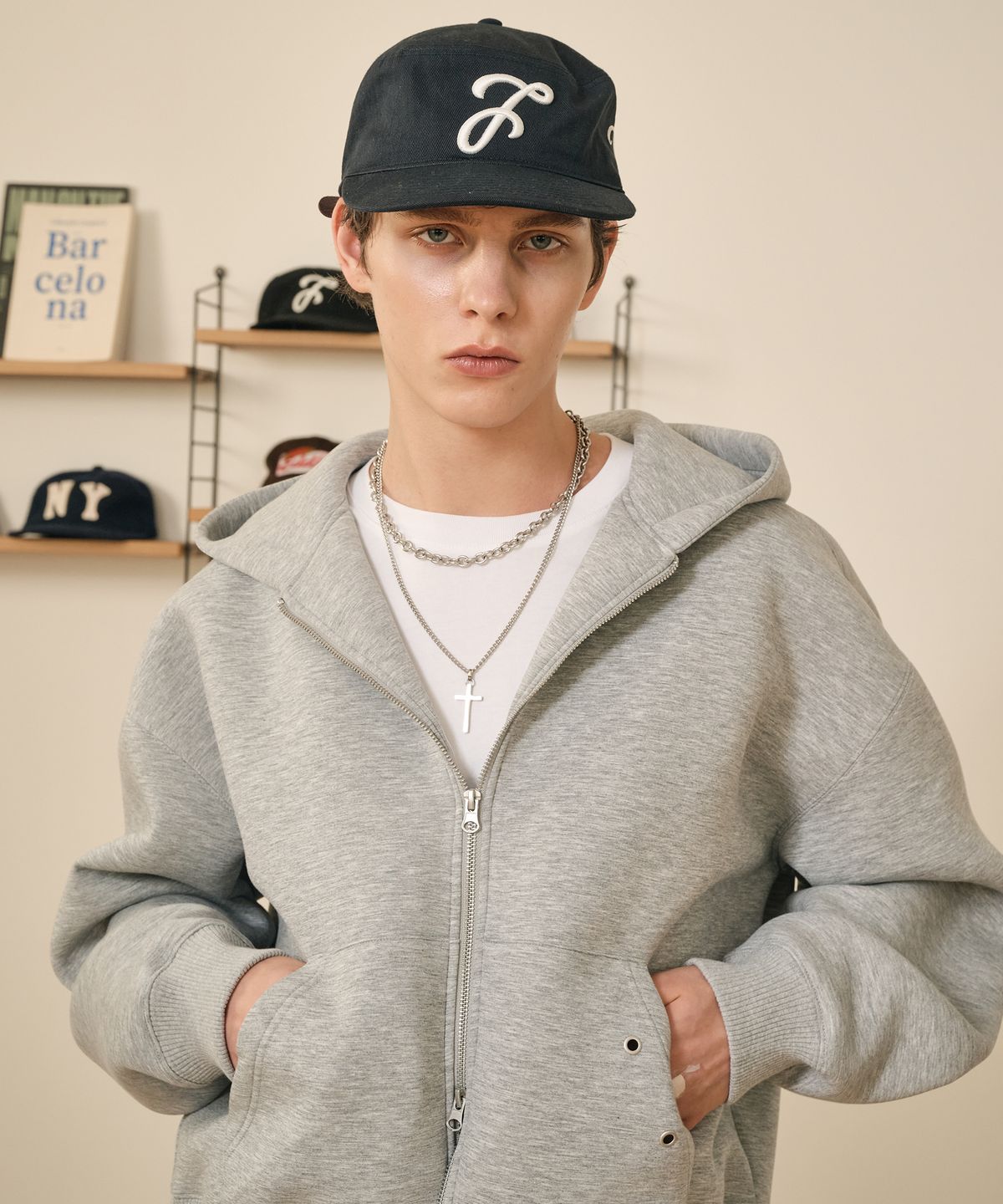 테이크이지(TAKEASY) [26 Ver][2PACK] 크롭 네오프렌 후드집업 멜란지그레이 (+솔리드 크롭 티셔츠 증정)