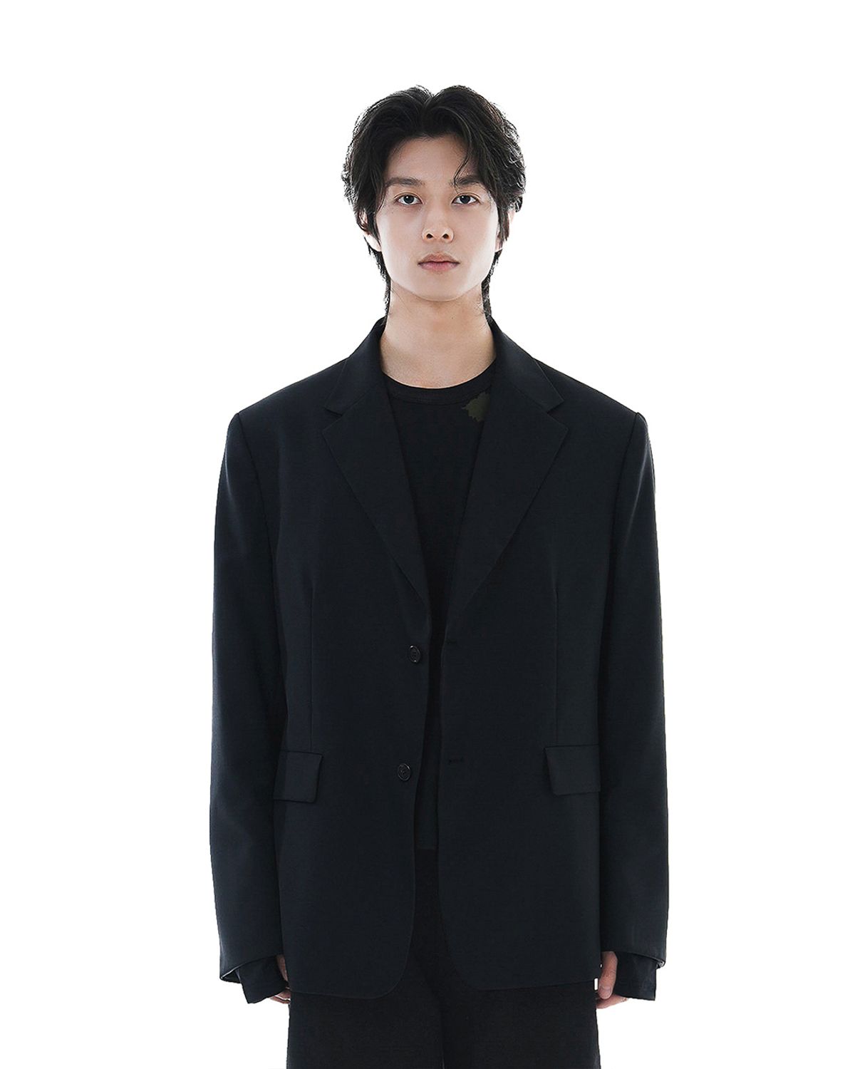 헤오진(HEOJIN) 레더 리빌 슬리브 울 블레이저_블랙