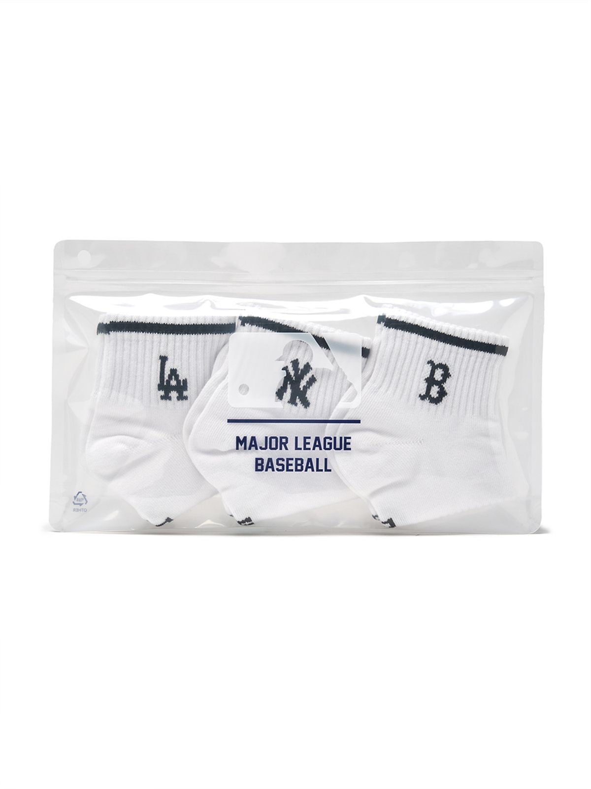 엠엘비(MLB) 스트라이프 스몰 로고 발목 양말 3족세트 MLB (White)