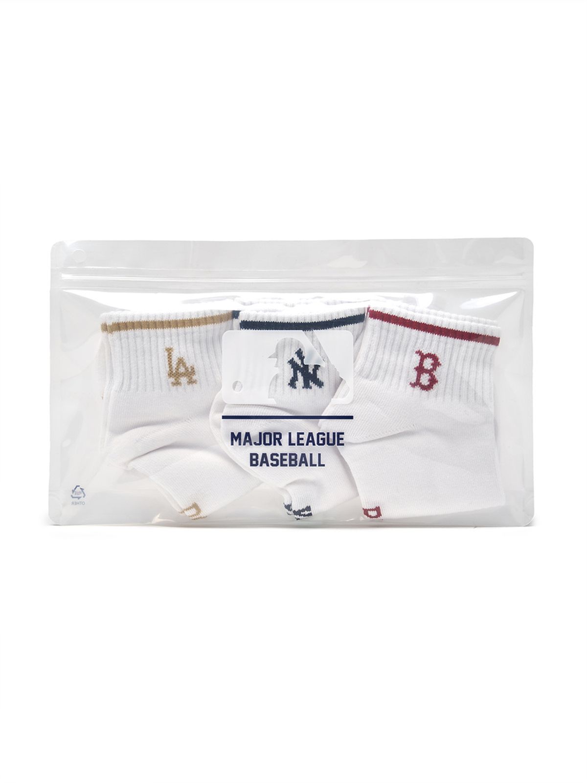 엠엘비(MLB) 스트라이프 스몰 로고 발목 양말 3족세트 MLB (Beige)