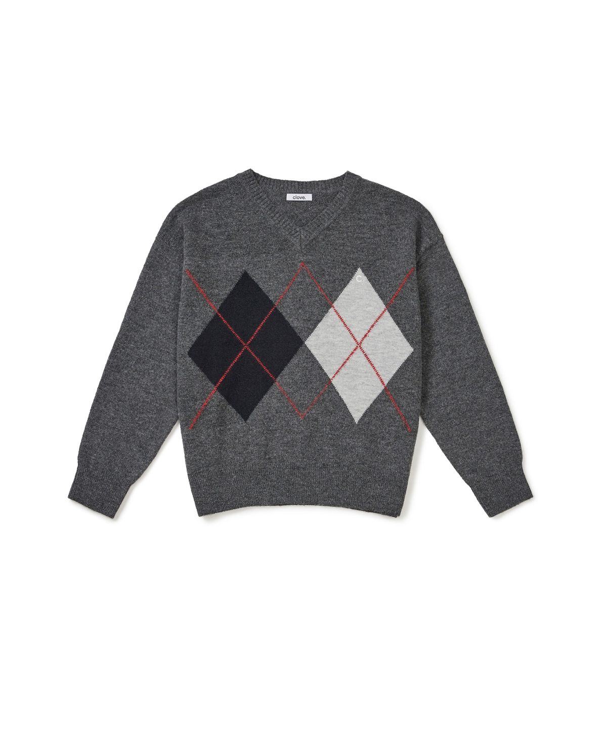클로브(CLOVE) [25FW clove] V-Neck Argyle Sweater (Melange Grey)